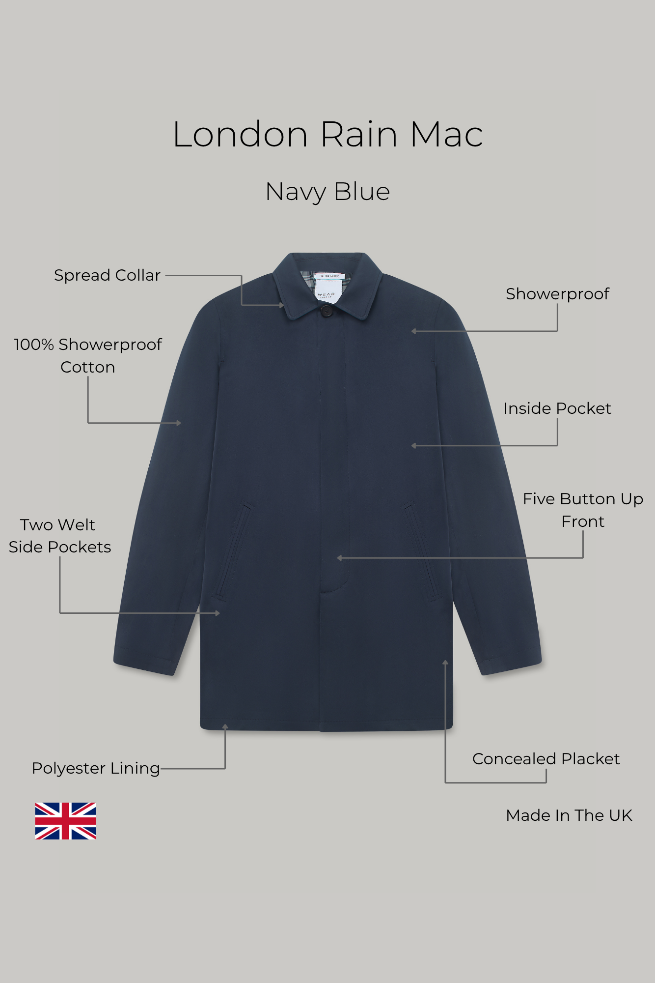London Rain Mac - Navy Blue - Wear London