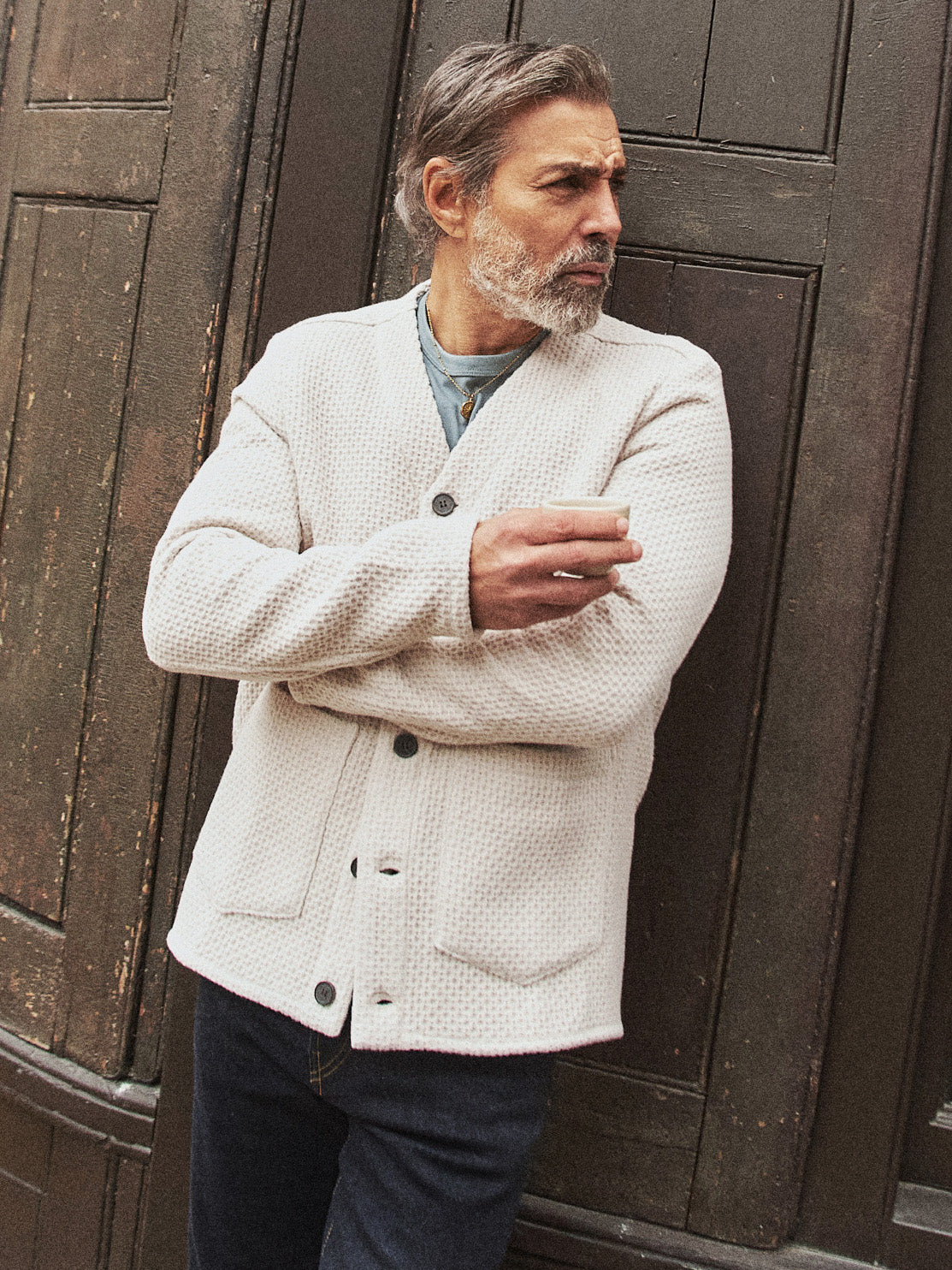 Fleming V-Neck Shacket - Ecru Textured - Wear London