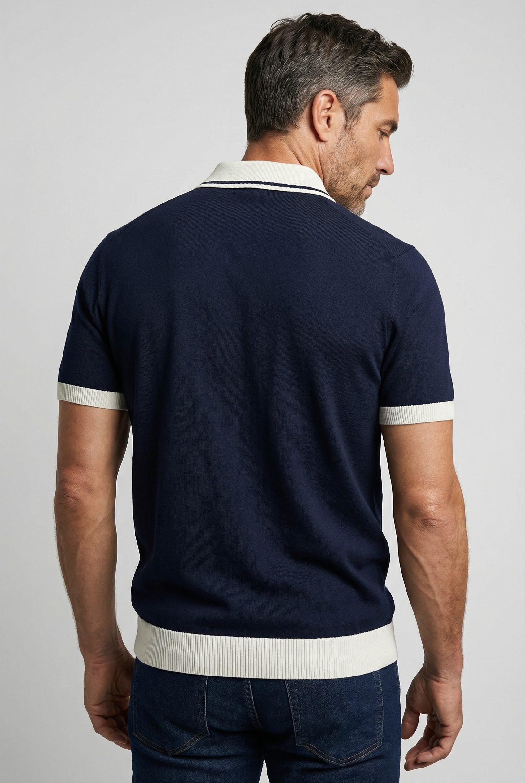 Camden - Plain Polo Knitwear - Navy Ecru - Wear London