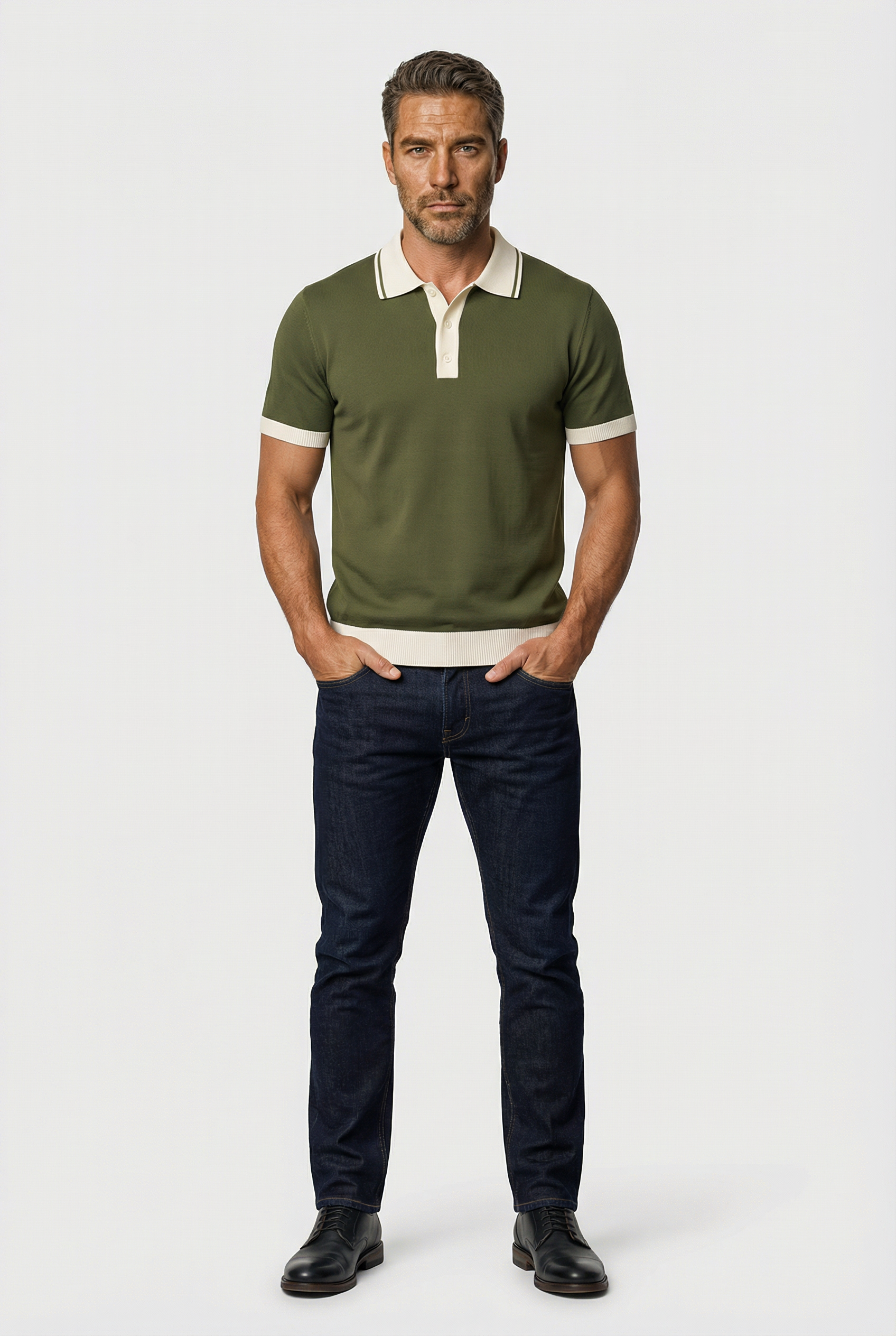 Camden - Plain Polo Knitwear - Olive Ecru - Wear London