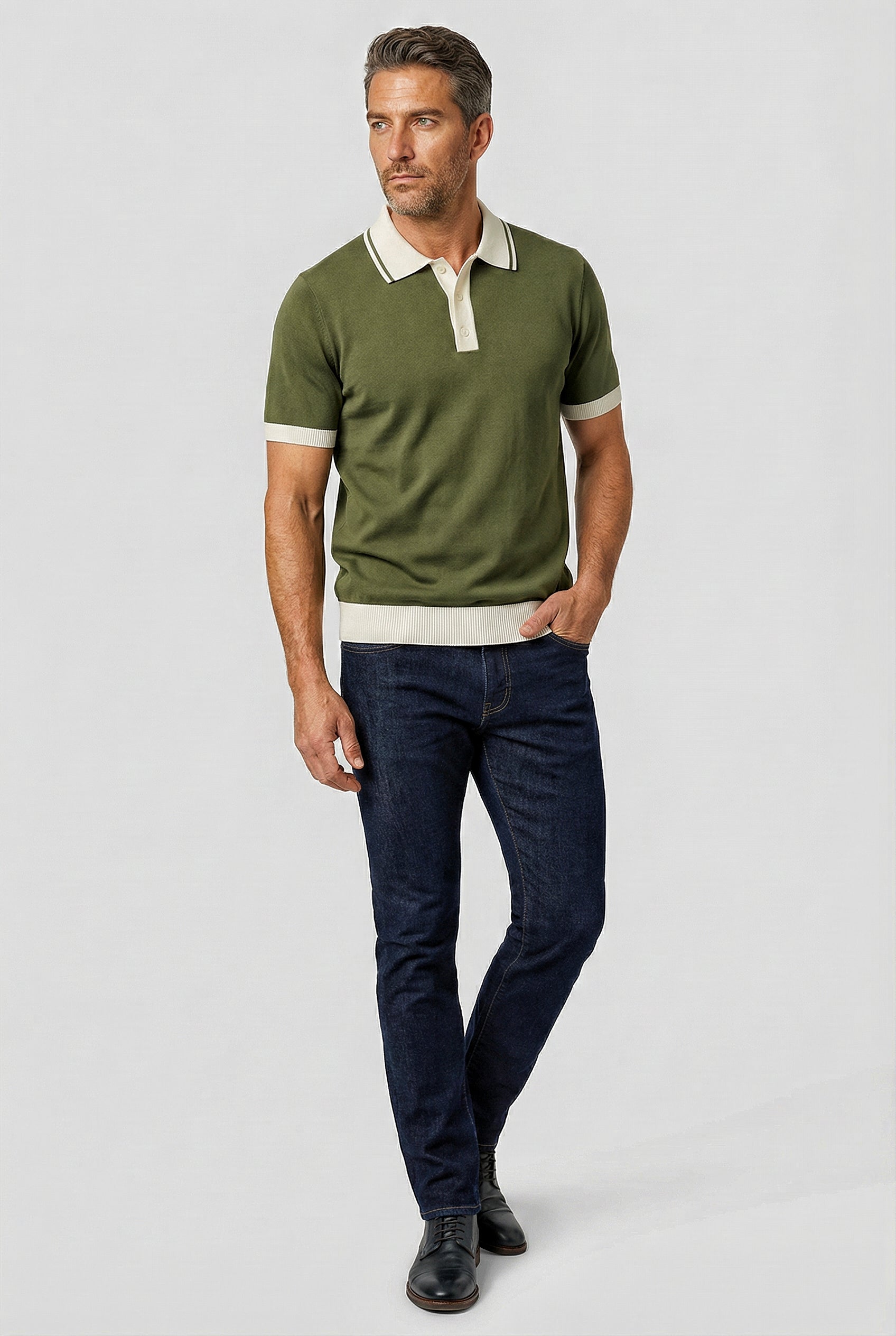 Camden - Plain Polo Knitwear - Olive Ecru - Wear London