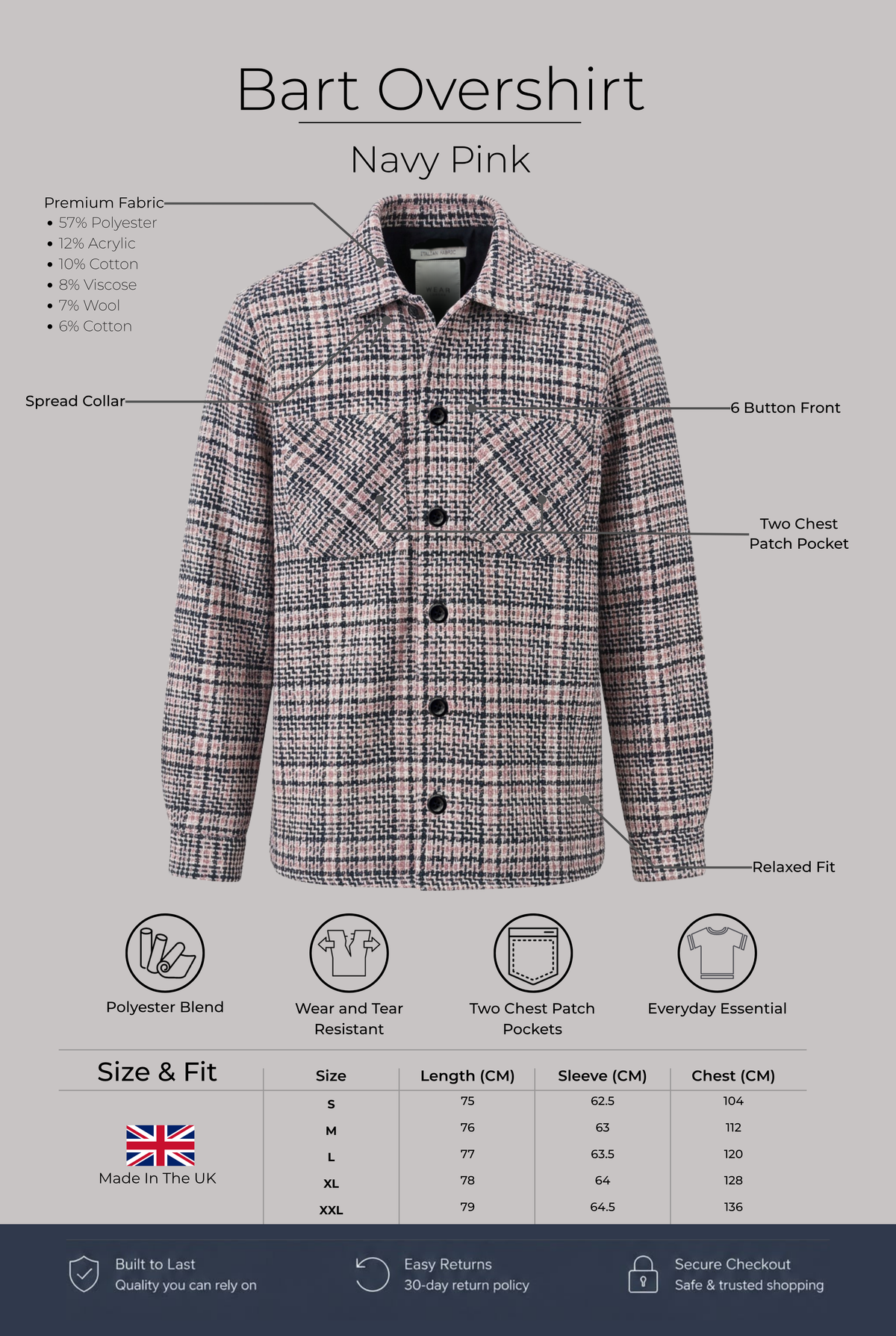 Bart Overshirt - Navy Pink - Wear London