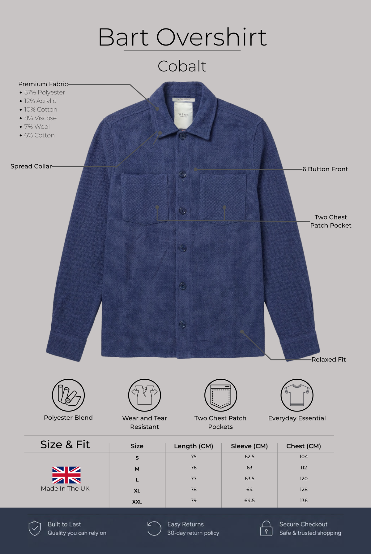 Bart Overshirt - Cobalt - Wear London
