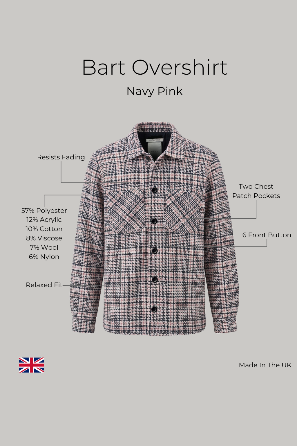 Bart Overshirt - Navy Pink - Wear London