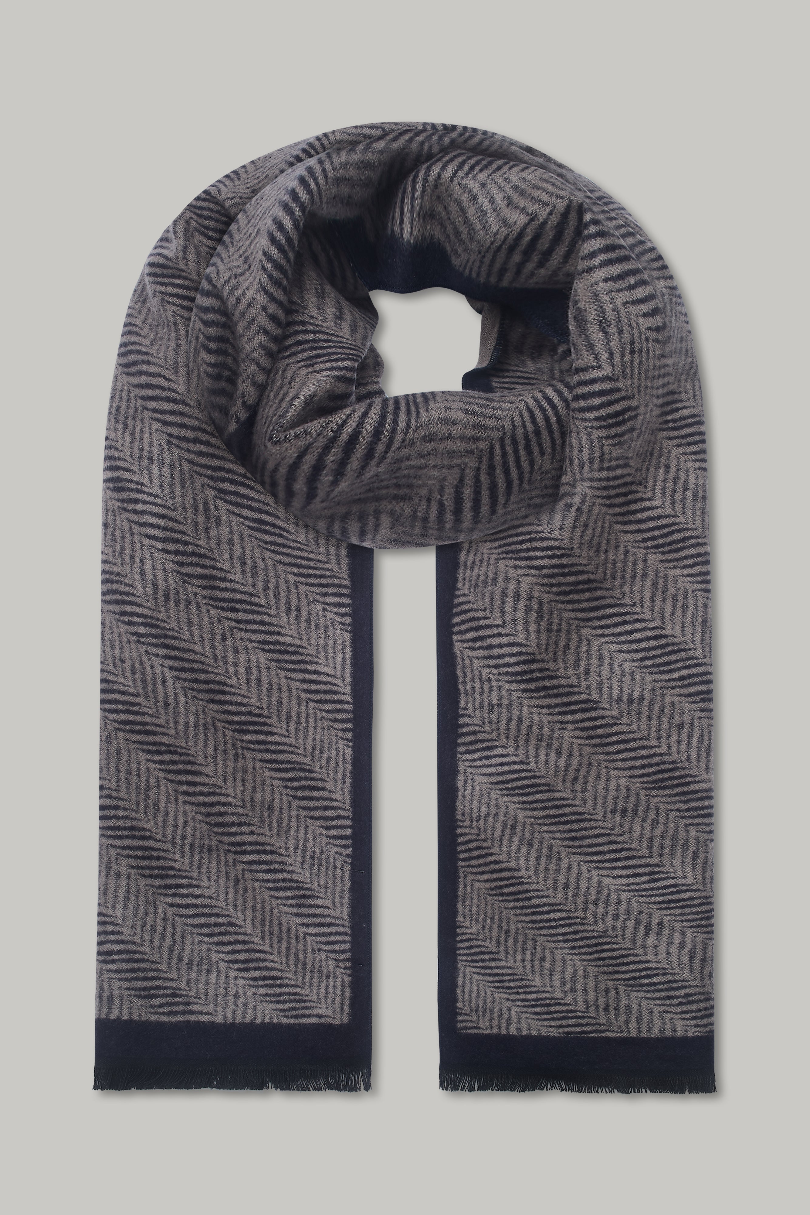 Scarf - H/bone plain border Navy - Wear London
