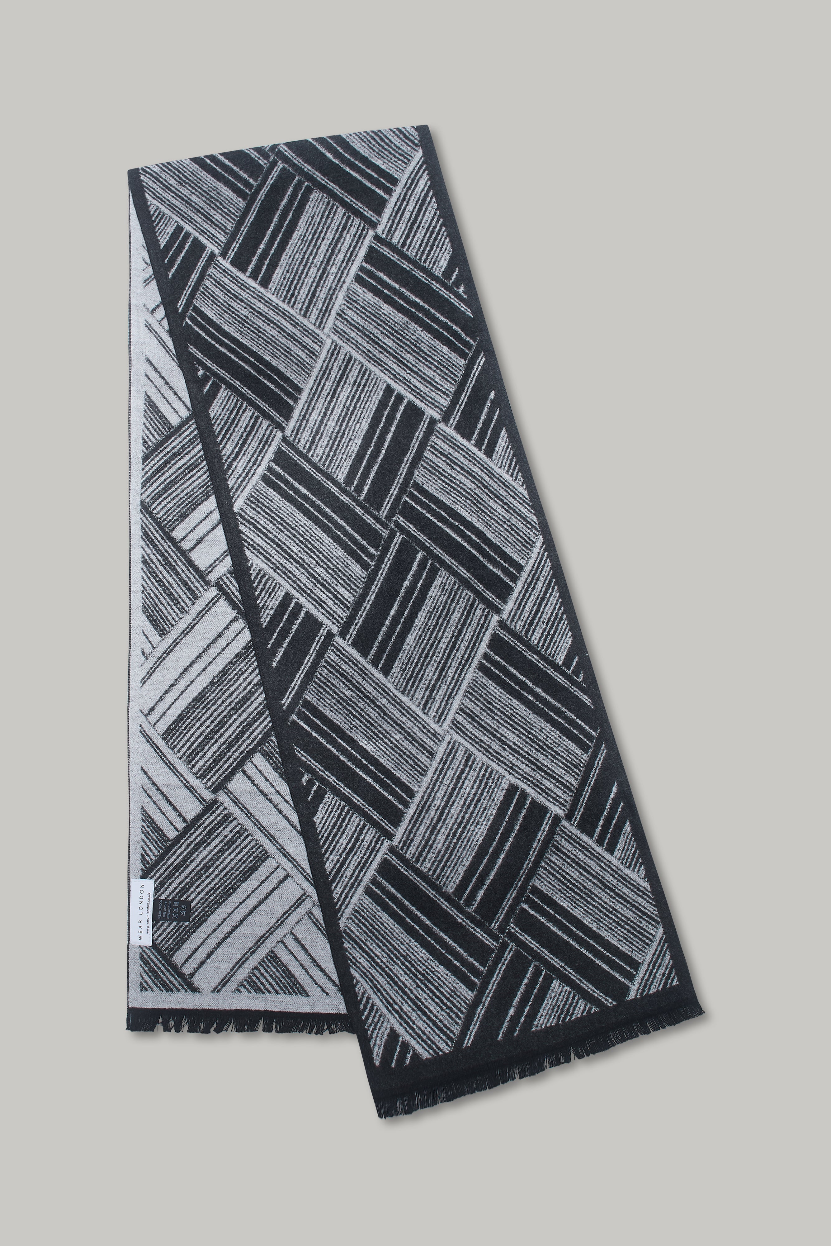 Scarf - Criss Cross Plain Border Charcoal - Wear London