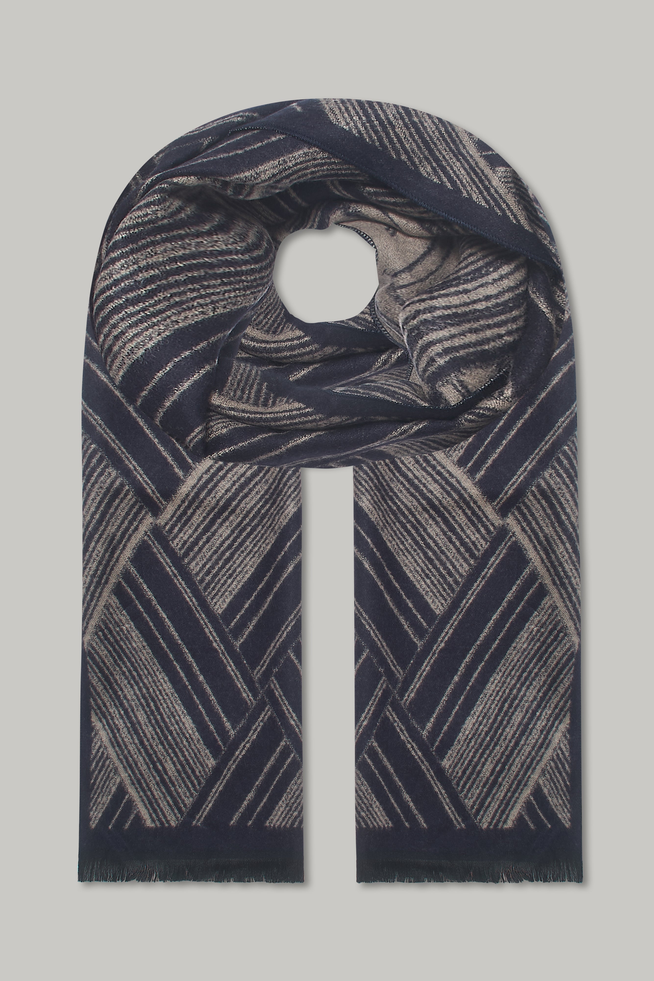 Scarf - Criss Cross Plain Border Navy - Wear London