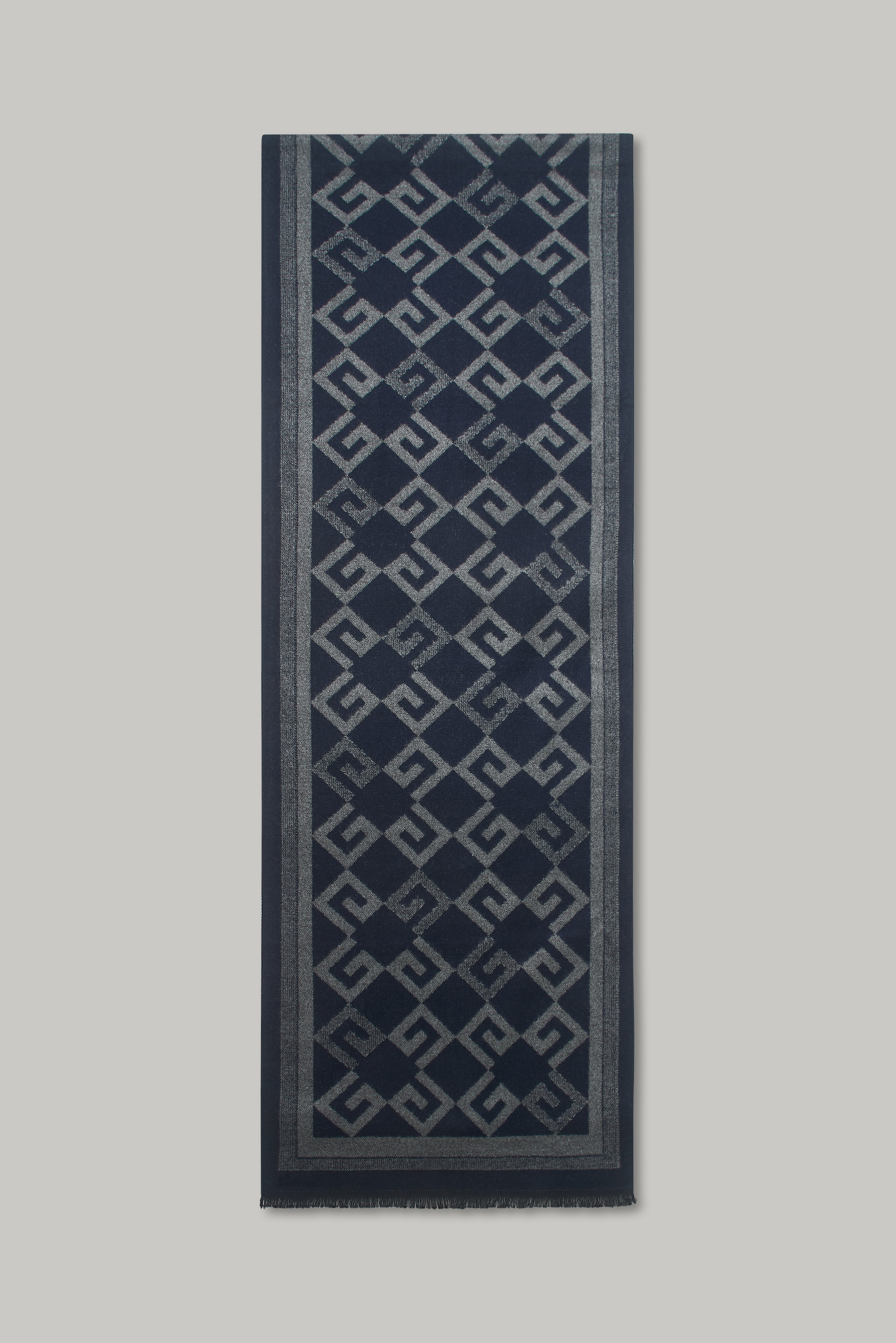 Scarf - Geo Stripe Border Navy Ecru - Wear London