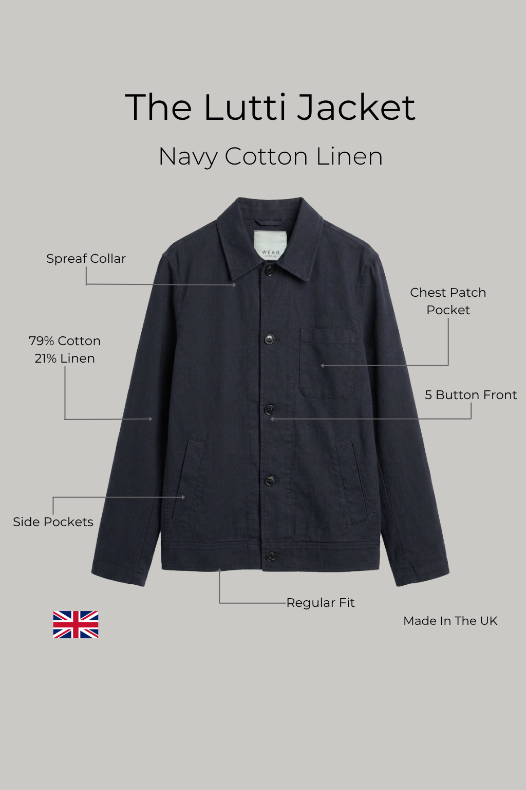 The Lutti Jacket - Navy Cotton Linen - Wear London