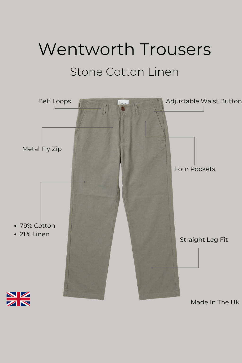 Wentworth Trouser - Mushroom Cotton Linen - Wear London