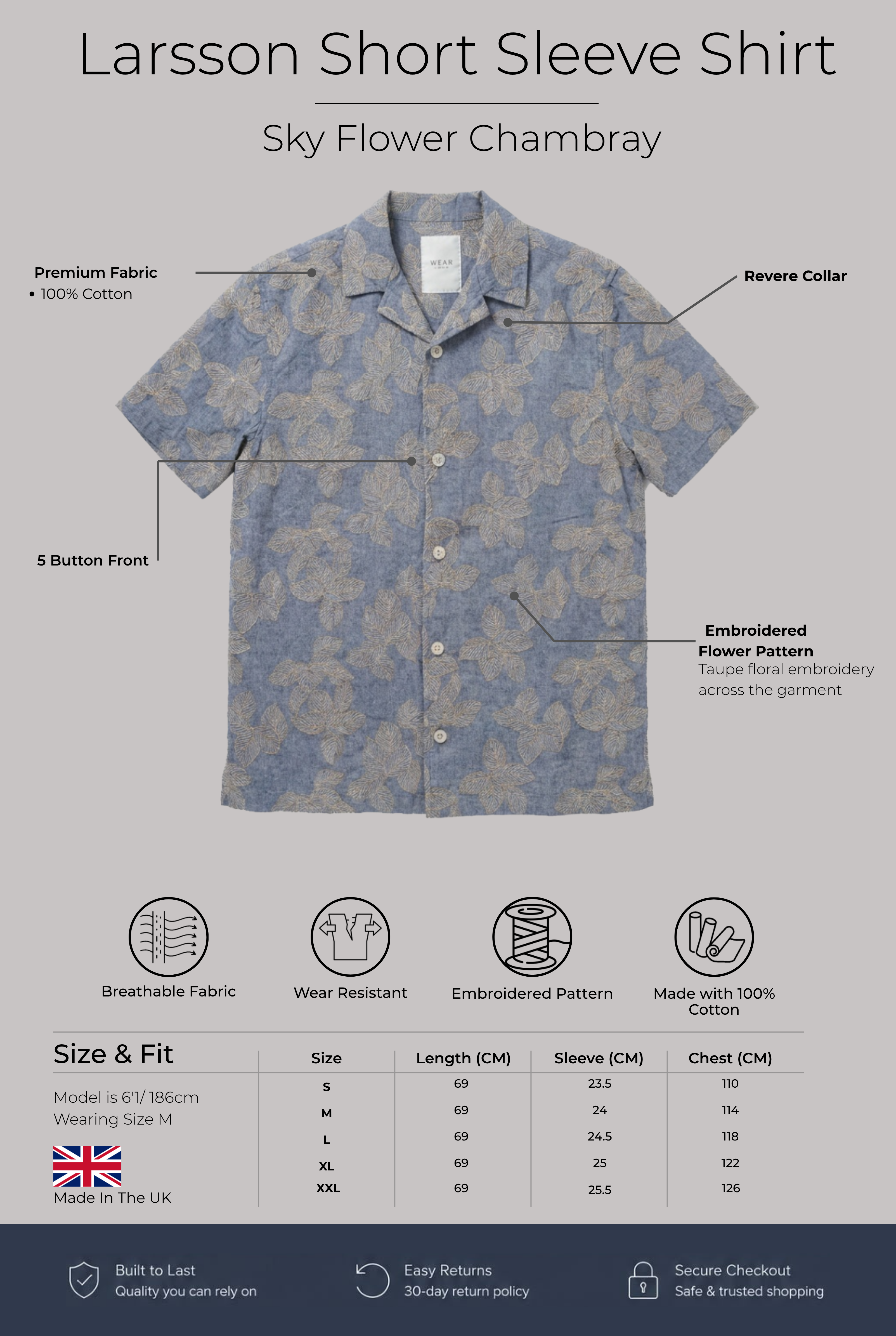 Larsson Short Sleeve Shirt - Sky Flower Chambray - Wear London