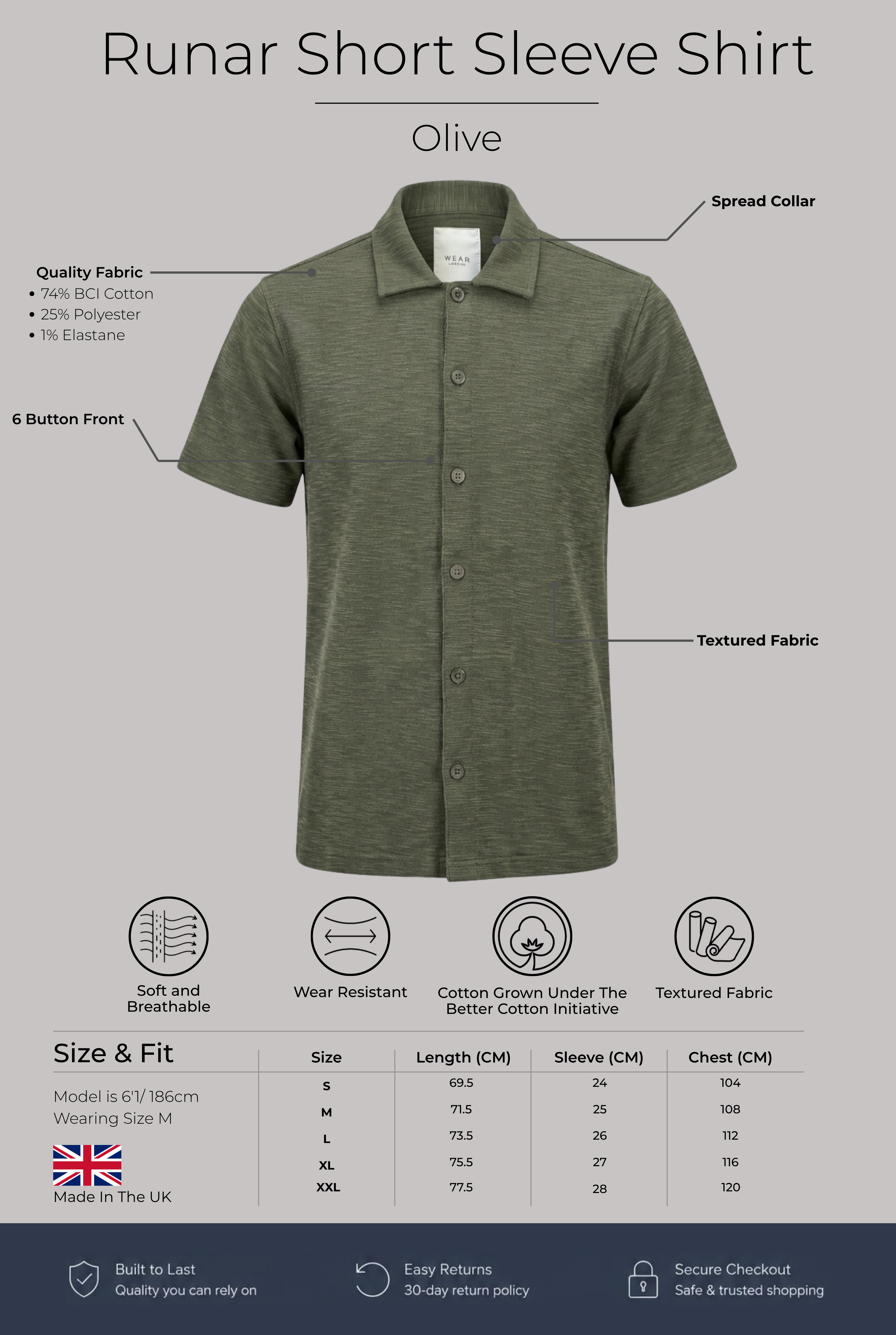 Runar Short Sleeve Shirt - Olive - Wear London