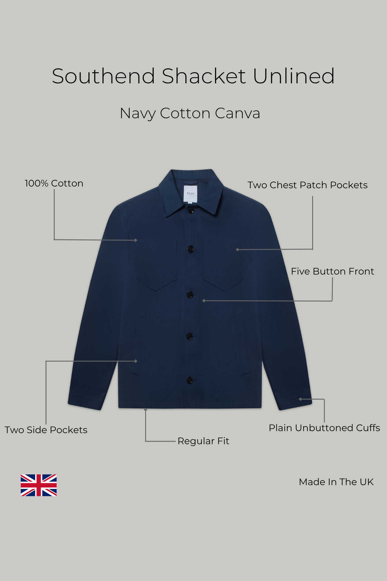 Southend Shacket Unlined - Navy Cotton Canvas - Wear London