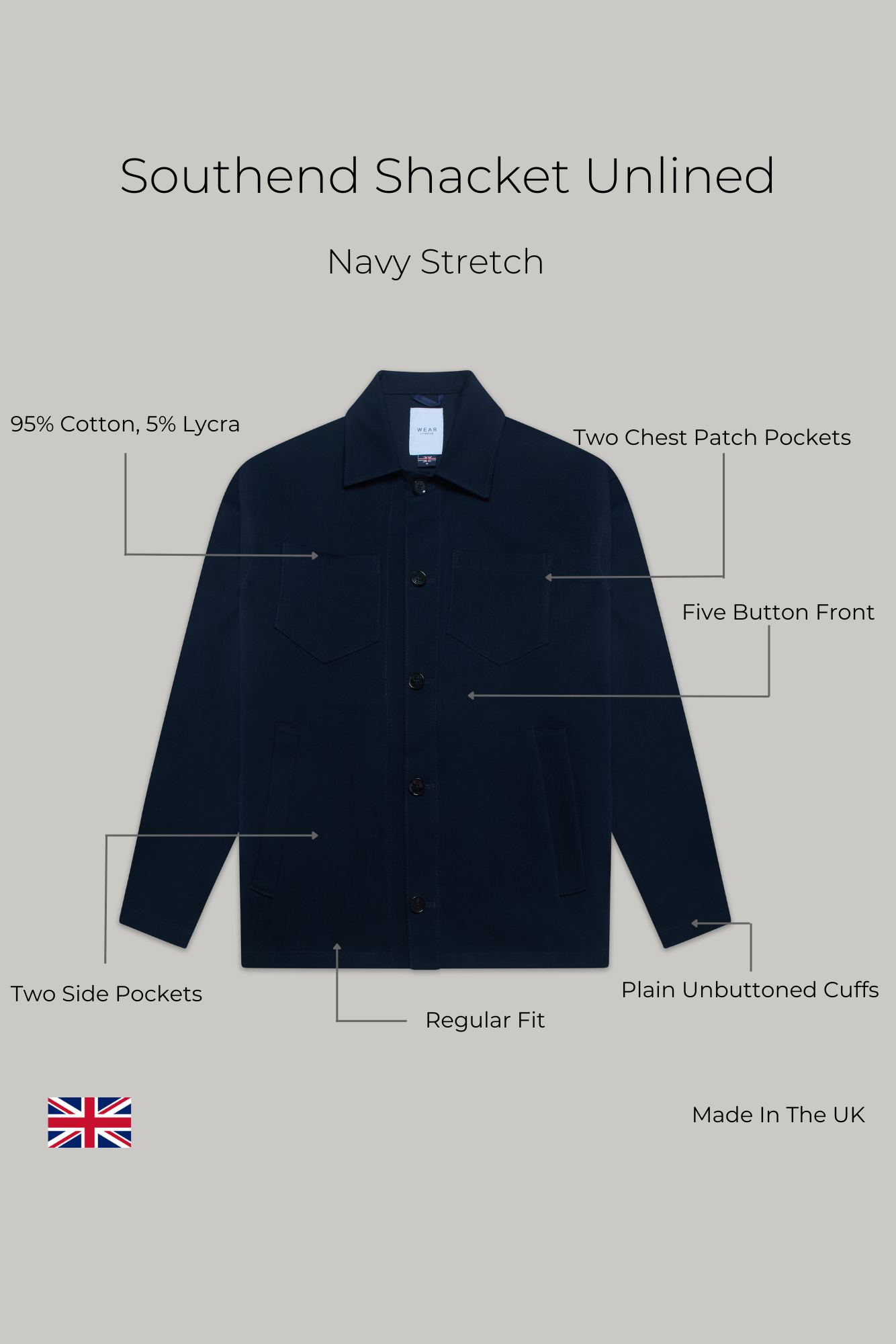 Southend Shacket Unlined - Navy Stretch - Wear London