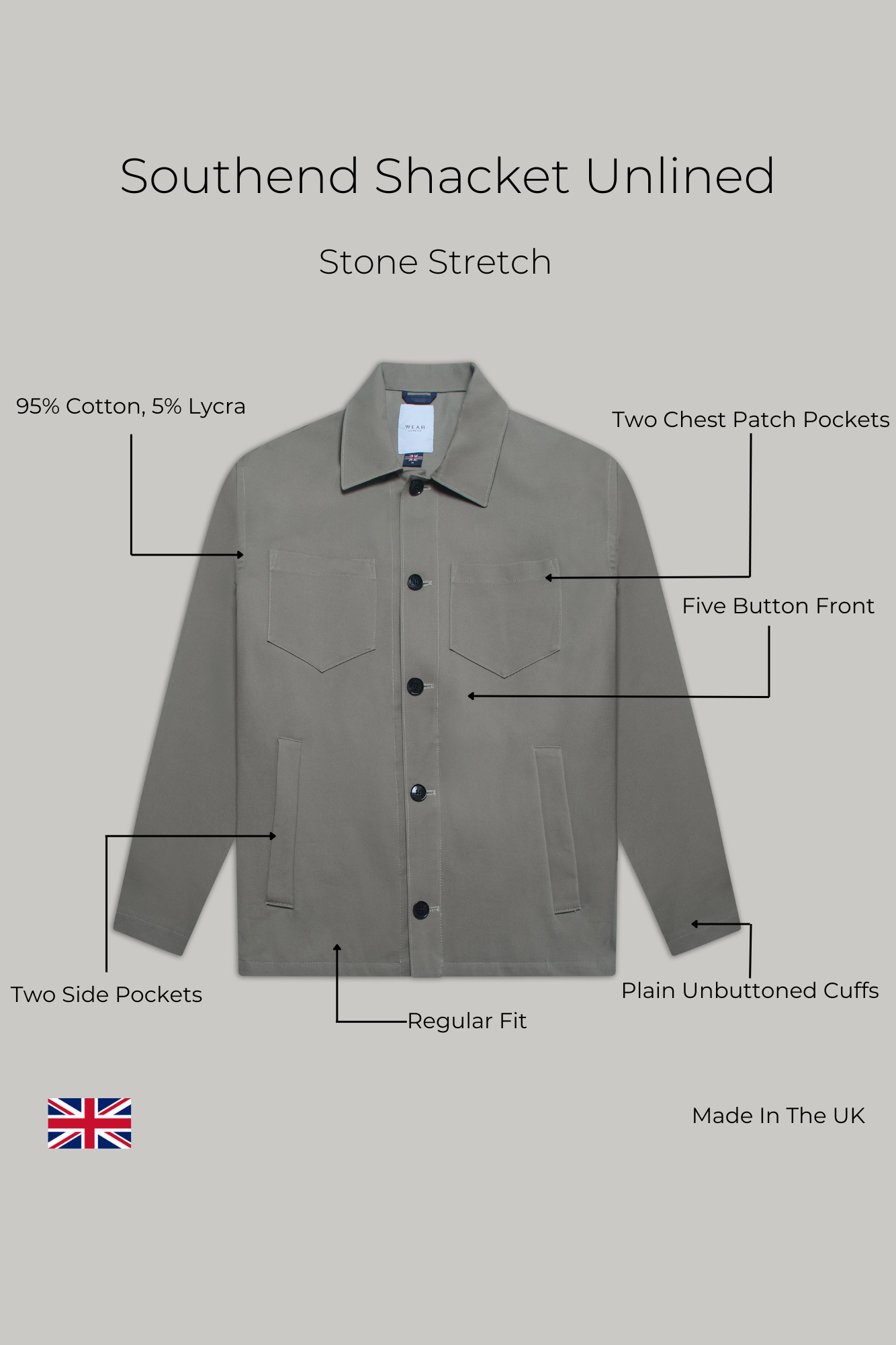 Southend Shacket Unlined - Stone Stretch - Wear London