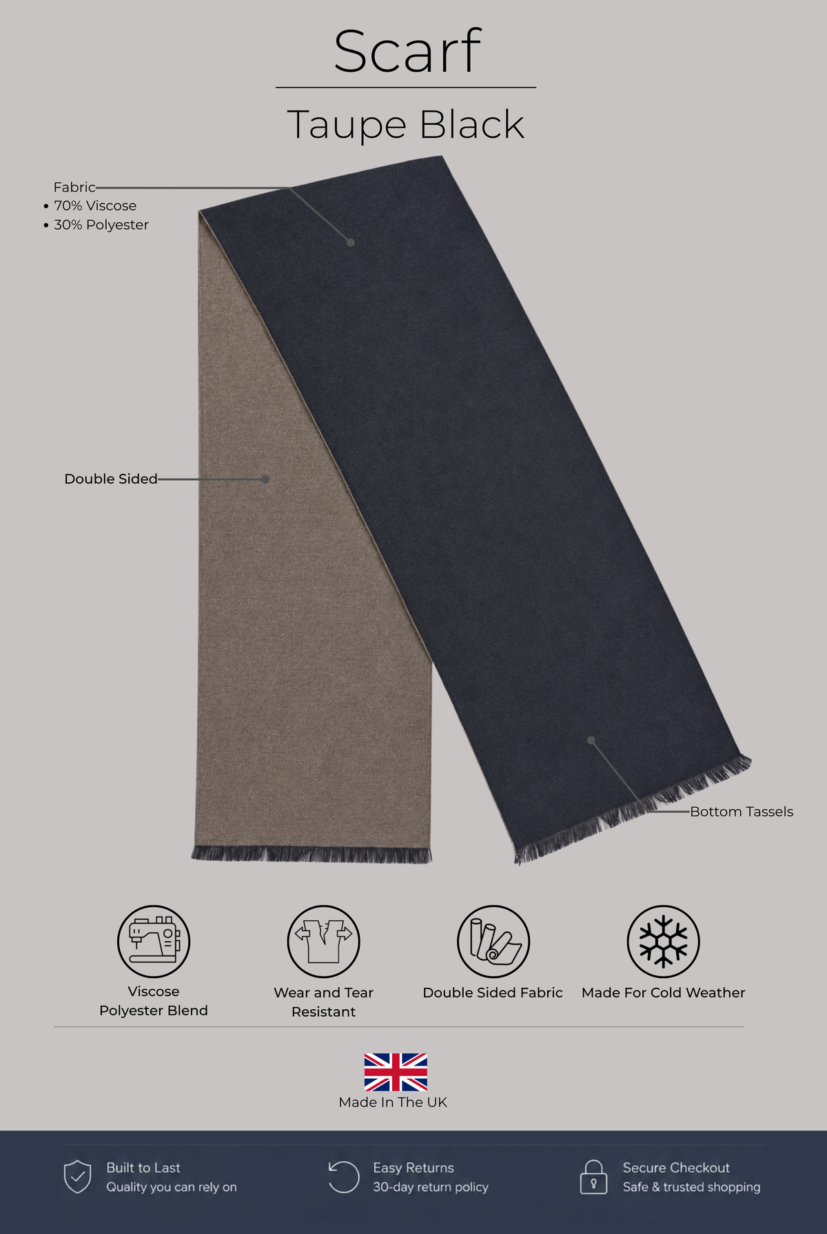 Scarf - Taupe Black - Wear London