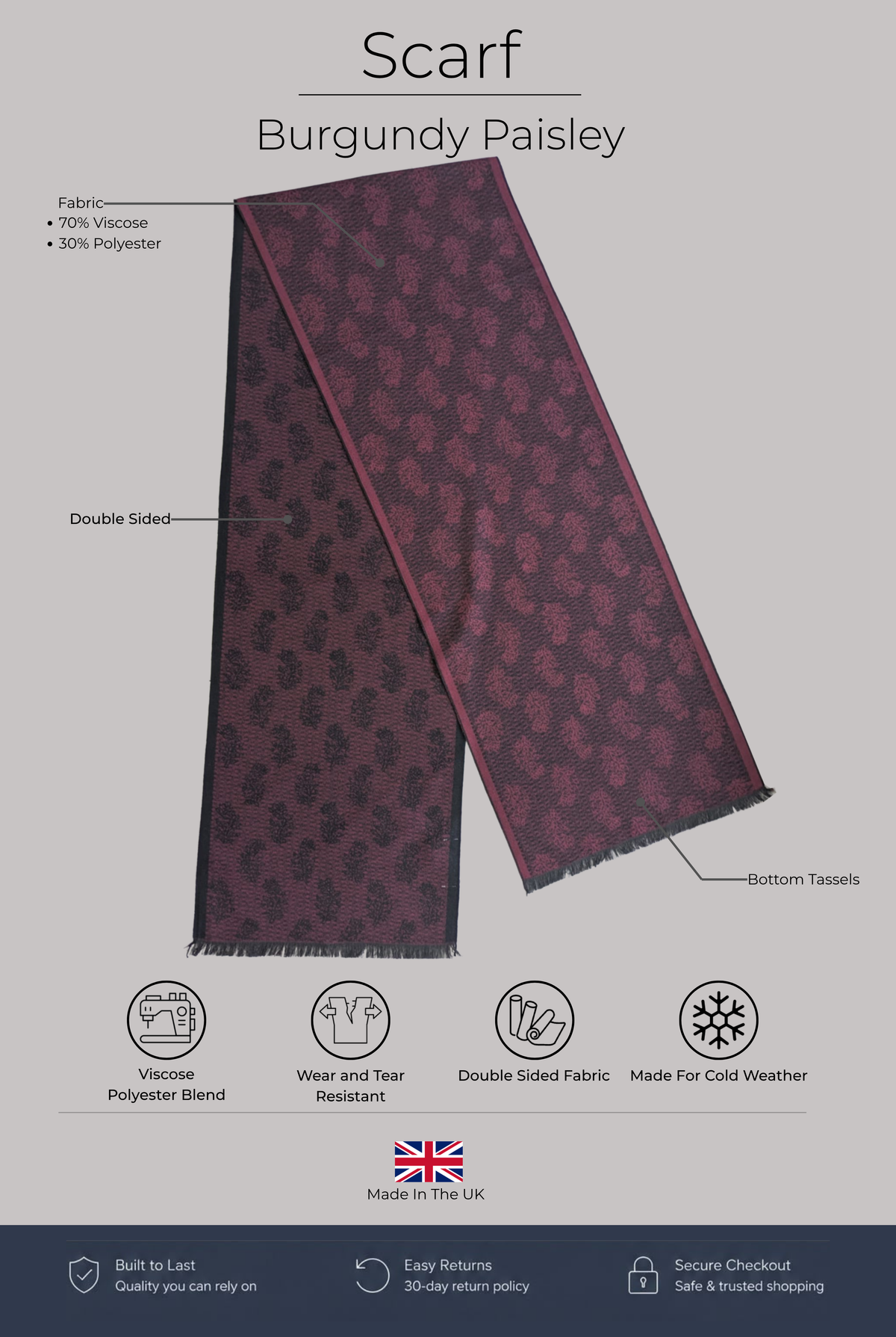Scarf - Burgundy Paisley - Wear London