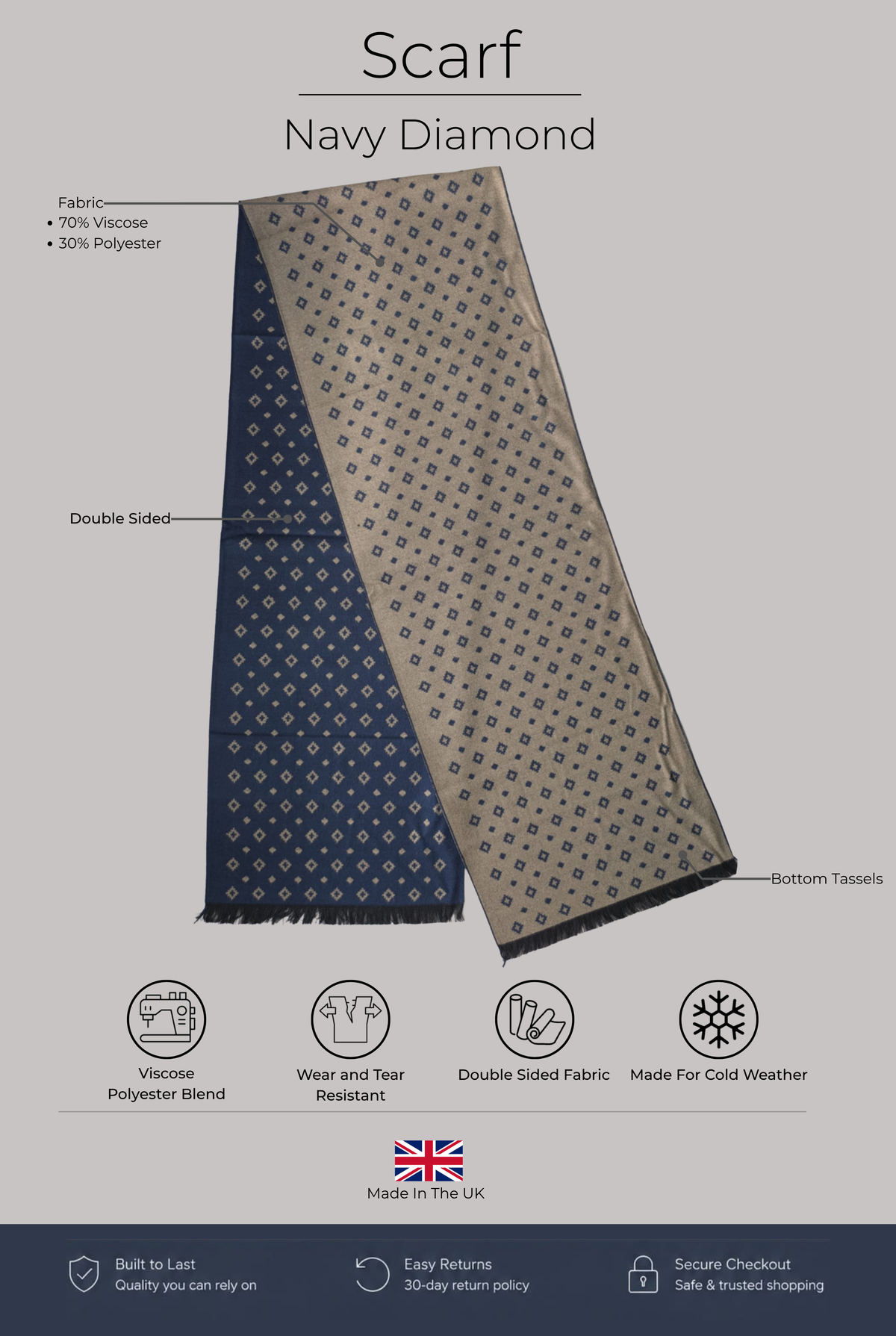 Scarf - Navy Diamond - Wear London