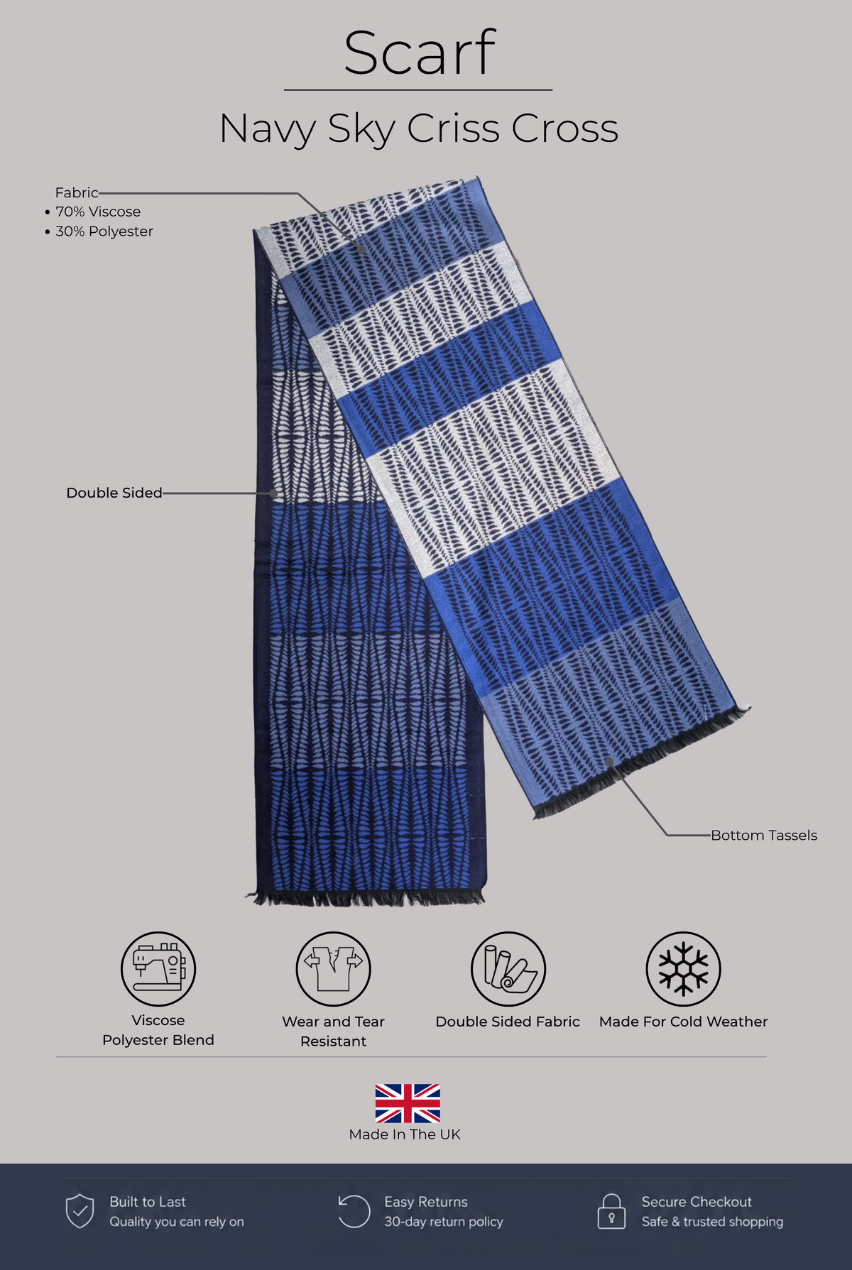 Scarf - Navy Sky Criss Cross - Wear London