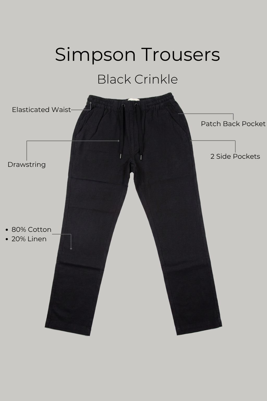 Simpson Crinkle Trouser - Black - Wear London