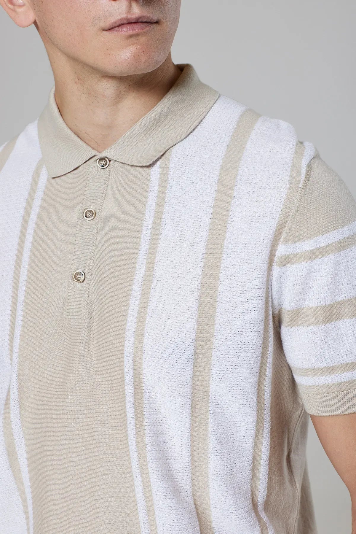 Soho Stripe Polo Knit - Beige - Wear London