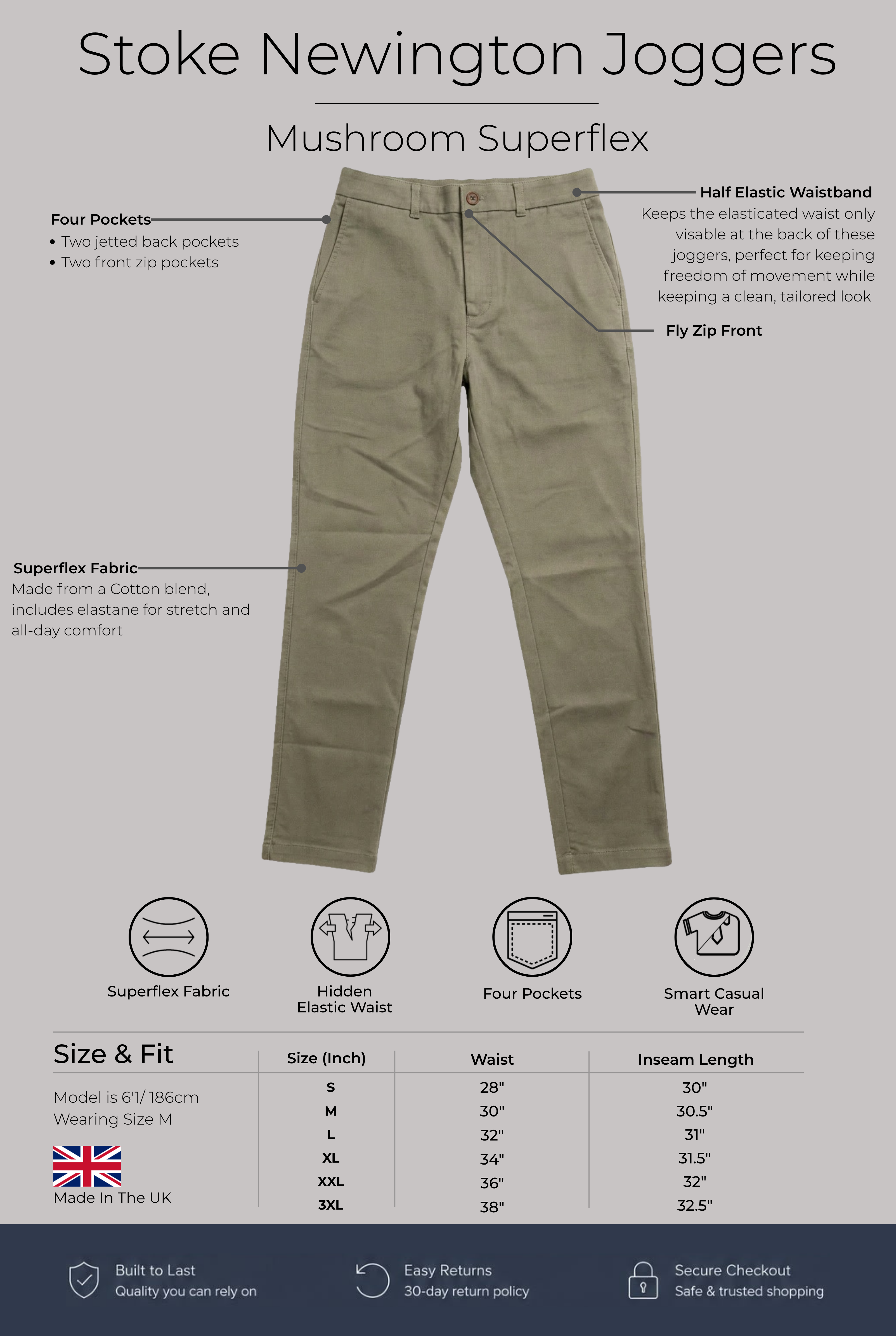 Stoke Newington Joggers - Mushroom Superflex - Wear London