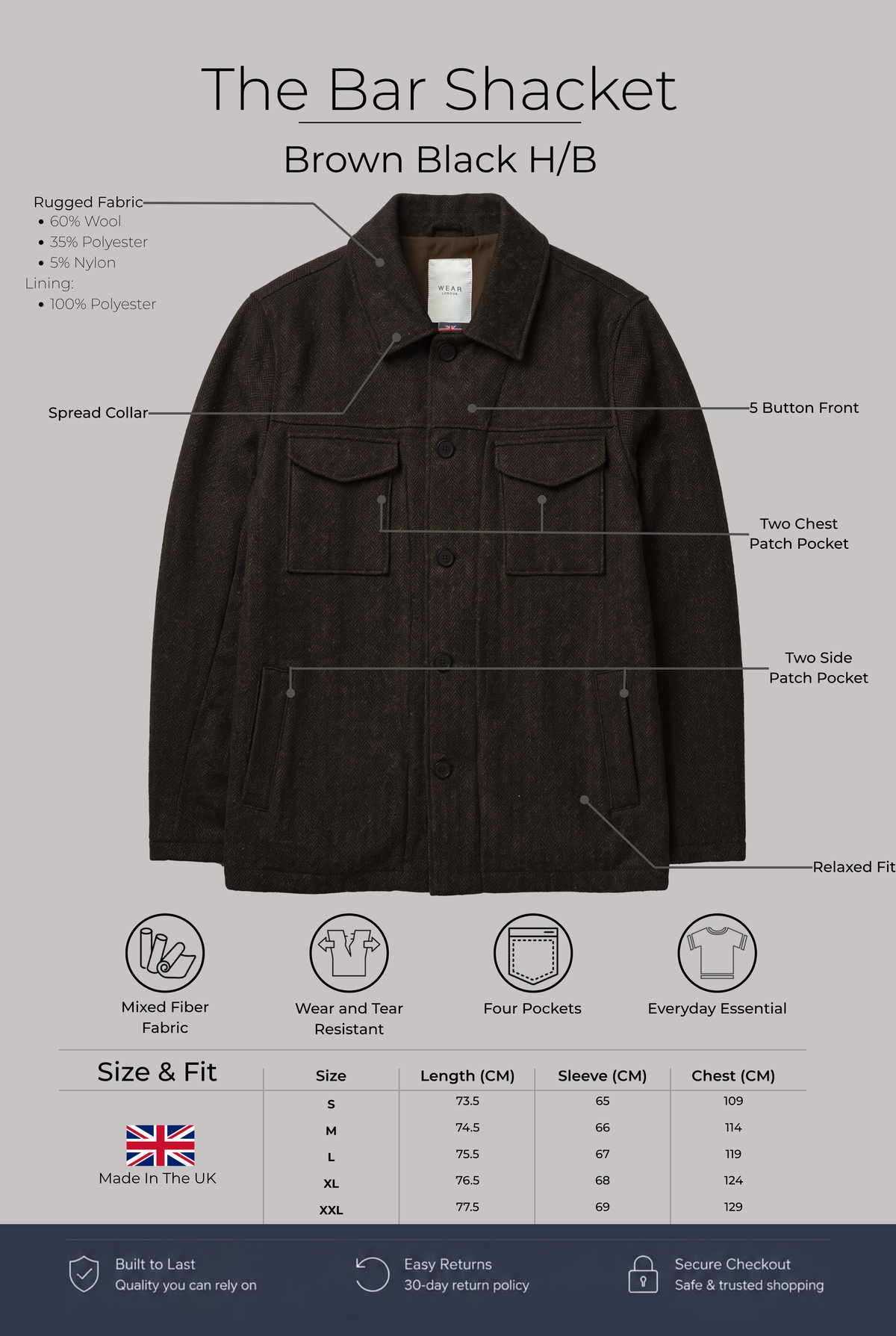 The Bar Shacket - Brown Black H/B - Wear London