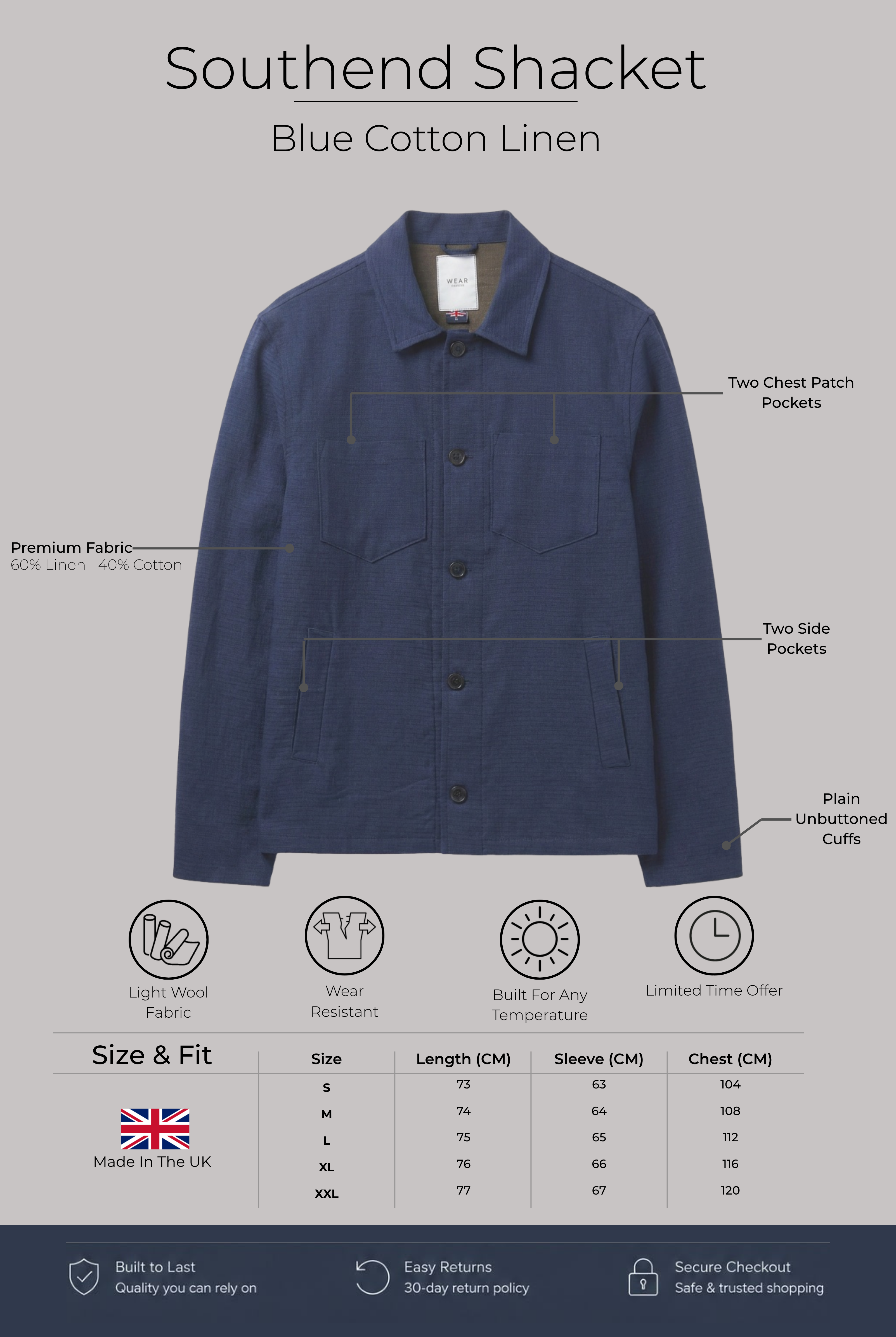 Southend Shacket - Blue Cotton Linen - Wear London