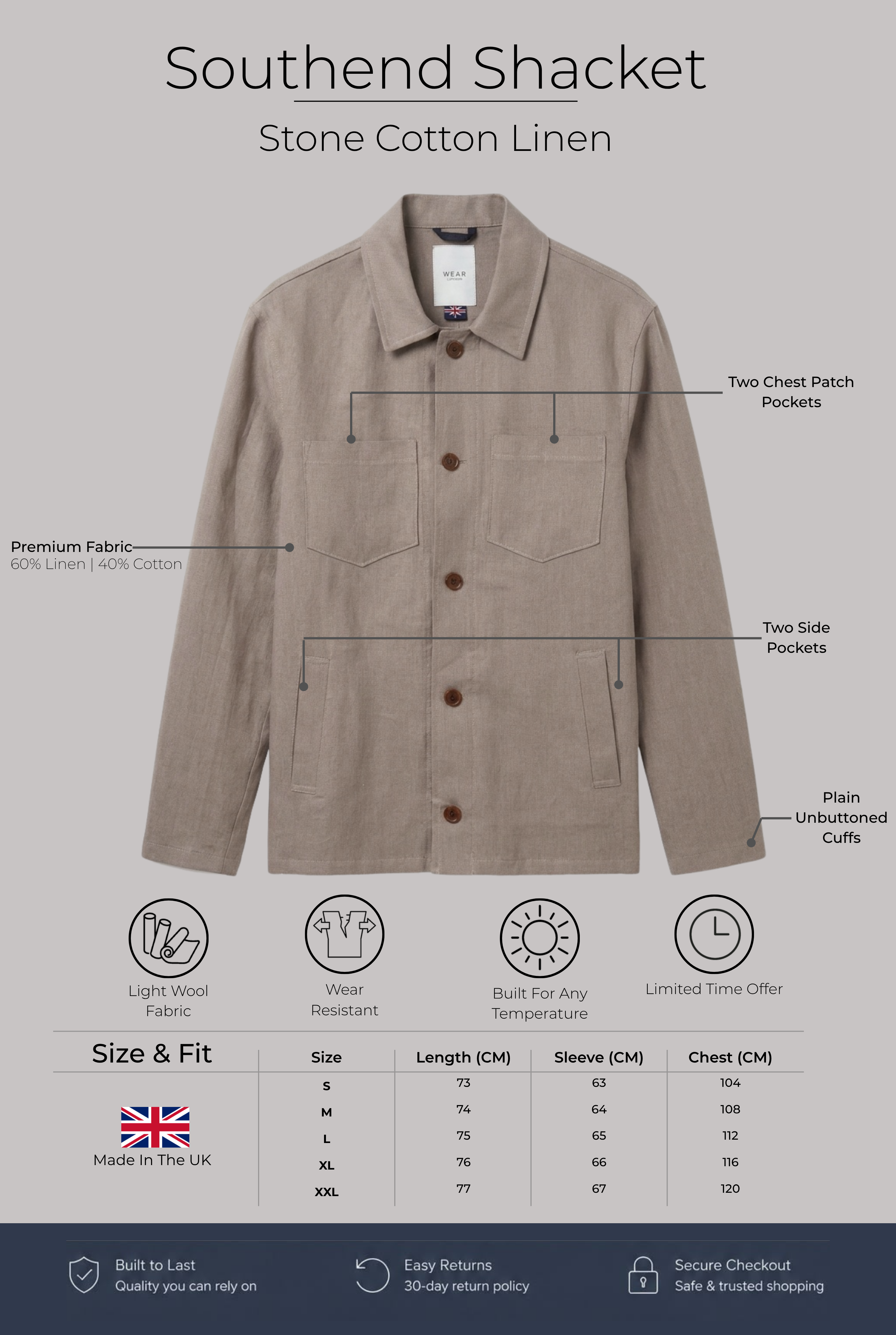 Southend Shacket - Stone Cotton Linen - Wear London