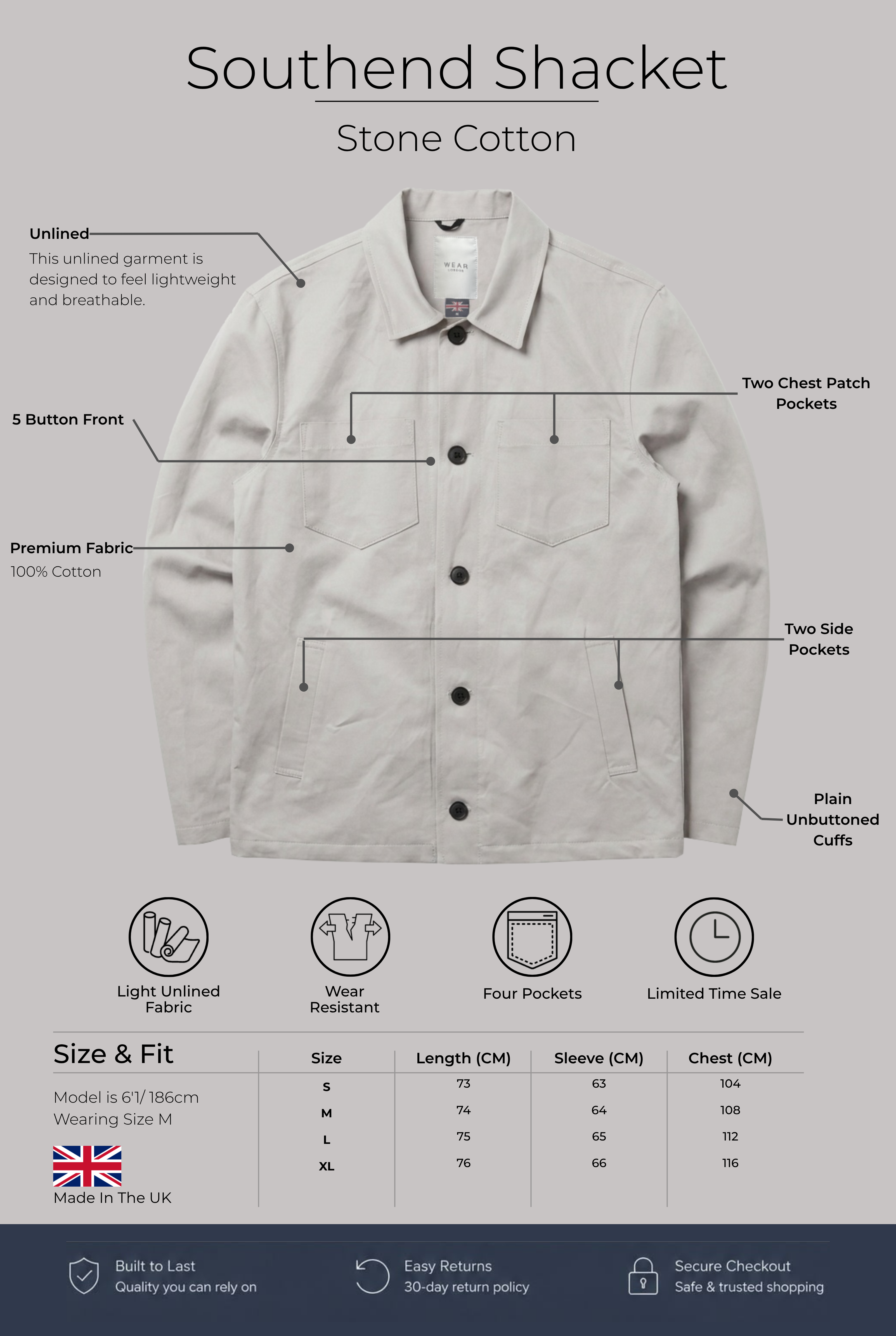 Southend Shacket - Stone Cotton - Wear London