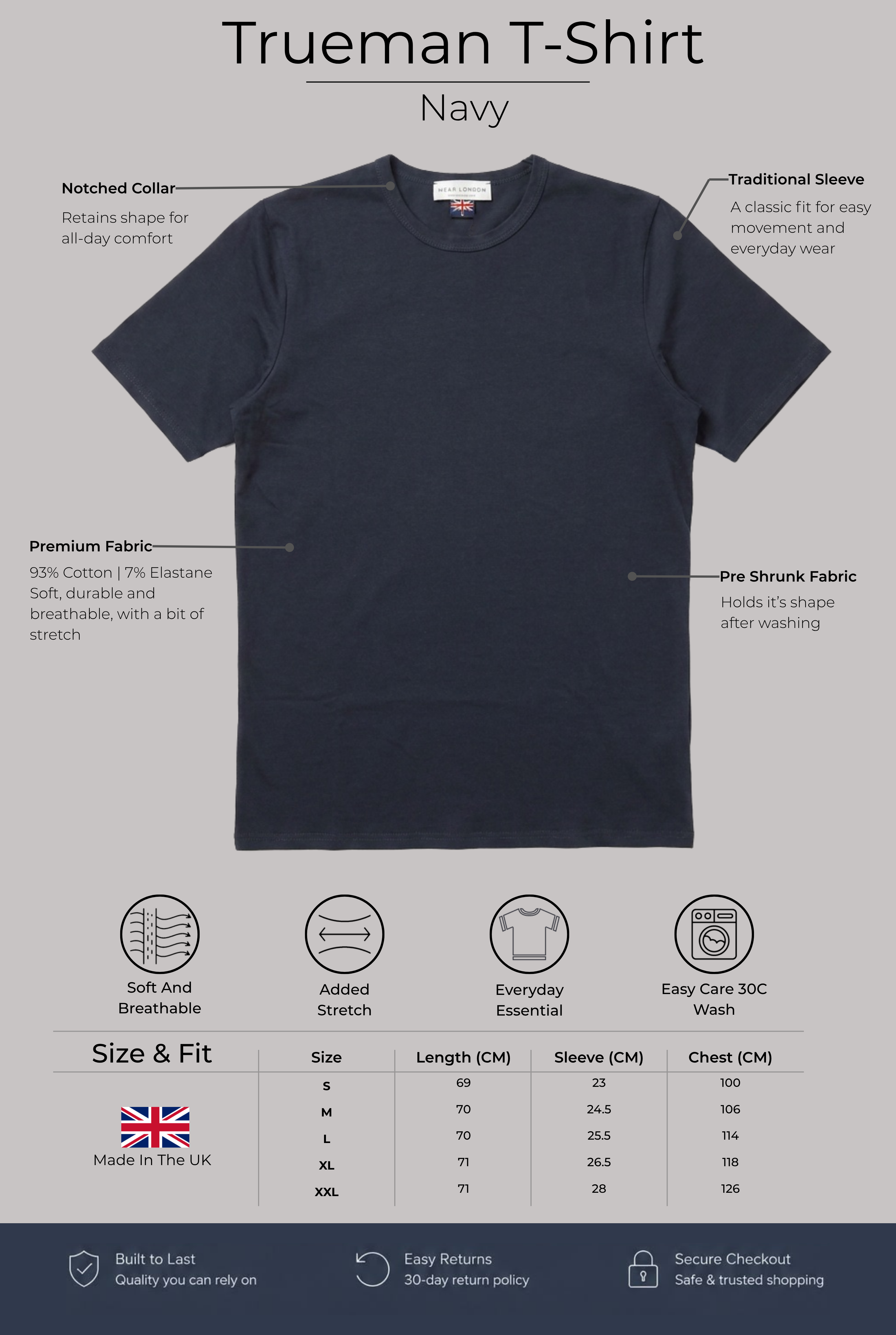 Trueman Regular Fit T-Shirt - Navy - Wear London