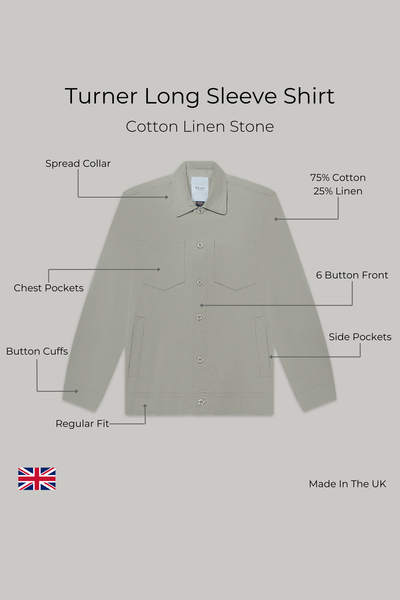 Turner Long Sleeve Shirt - Cotton Linen Stone - Wear London
