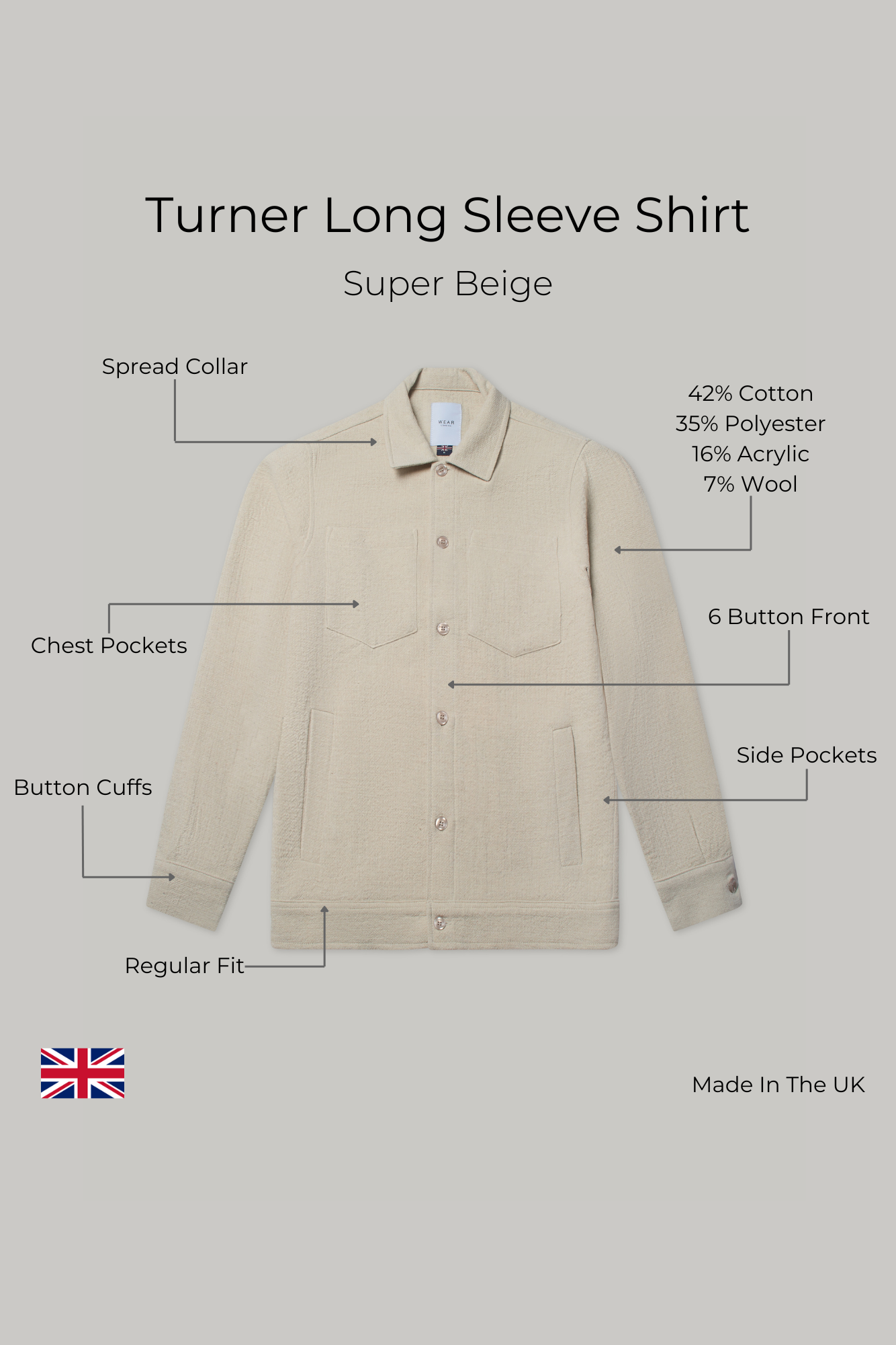 Turner Long Sleeve Shirt - Super Beige - Wear London