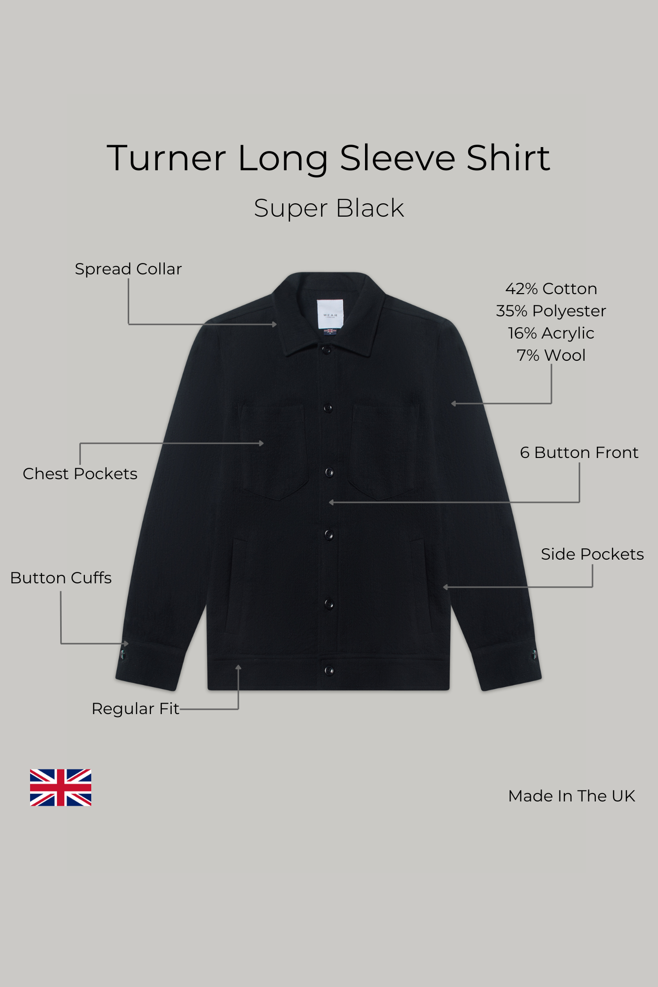 Turner Long Sleeve Shirt - Super Black - Wear London