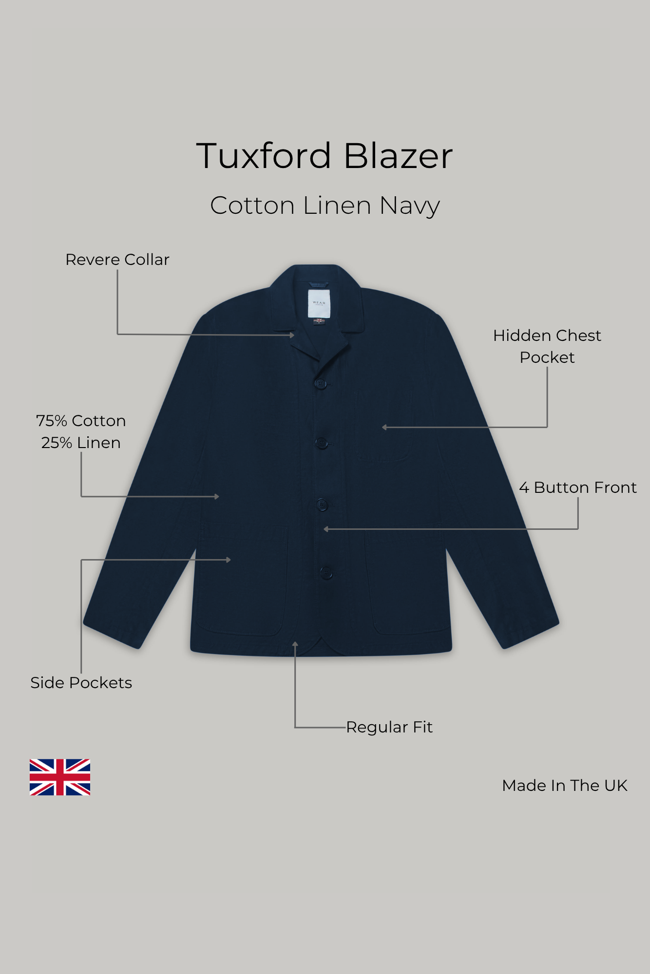 Tuxford Casual Blazer - Navy Cotton Linen - Wear London
