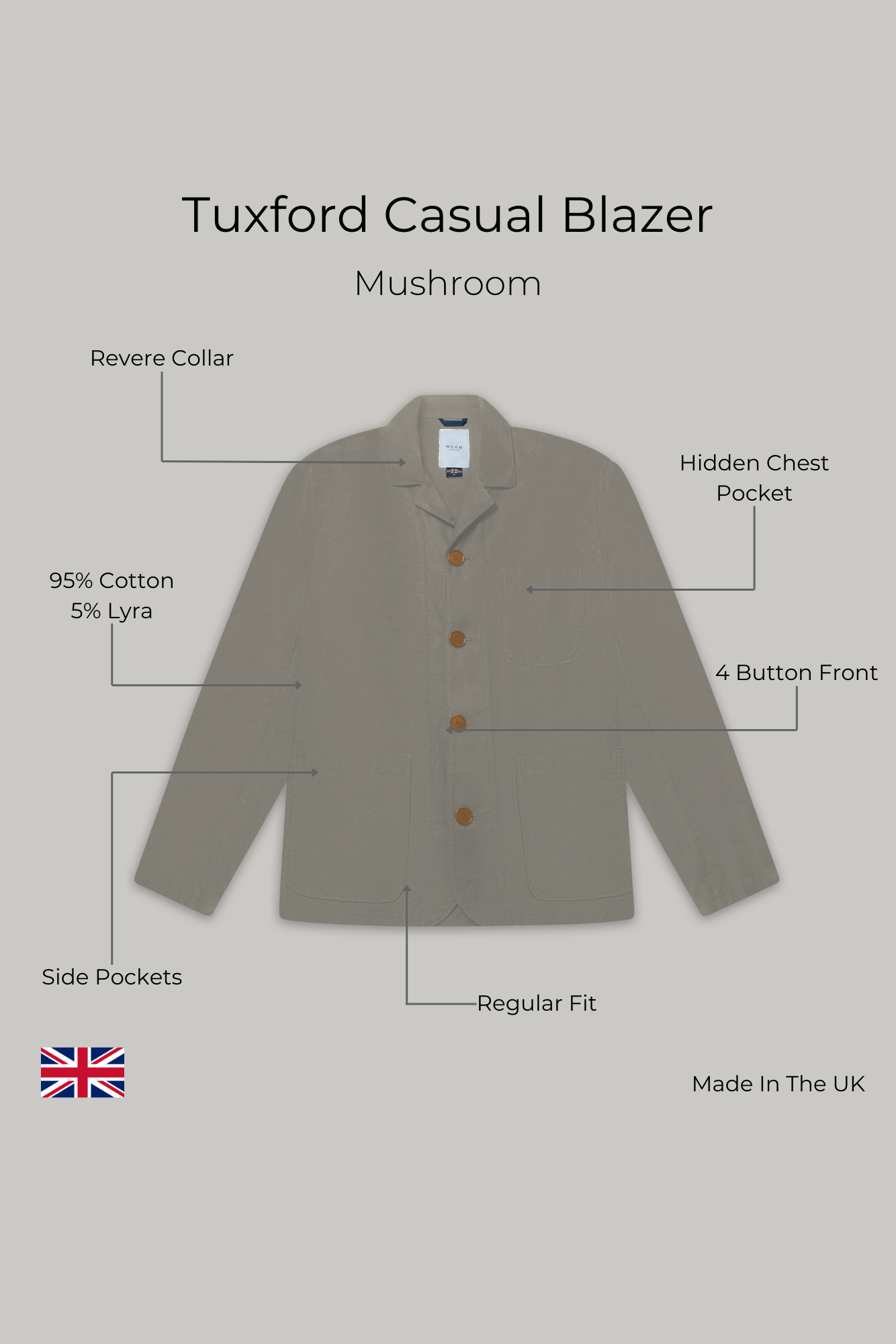 Tuxford Casual Blazer - Mushroom - Wear London