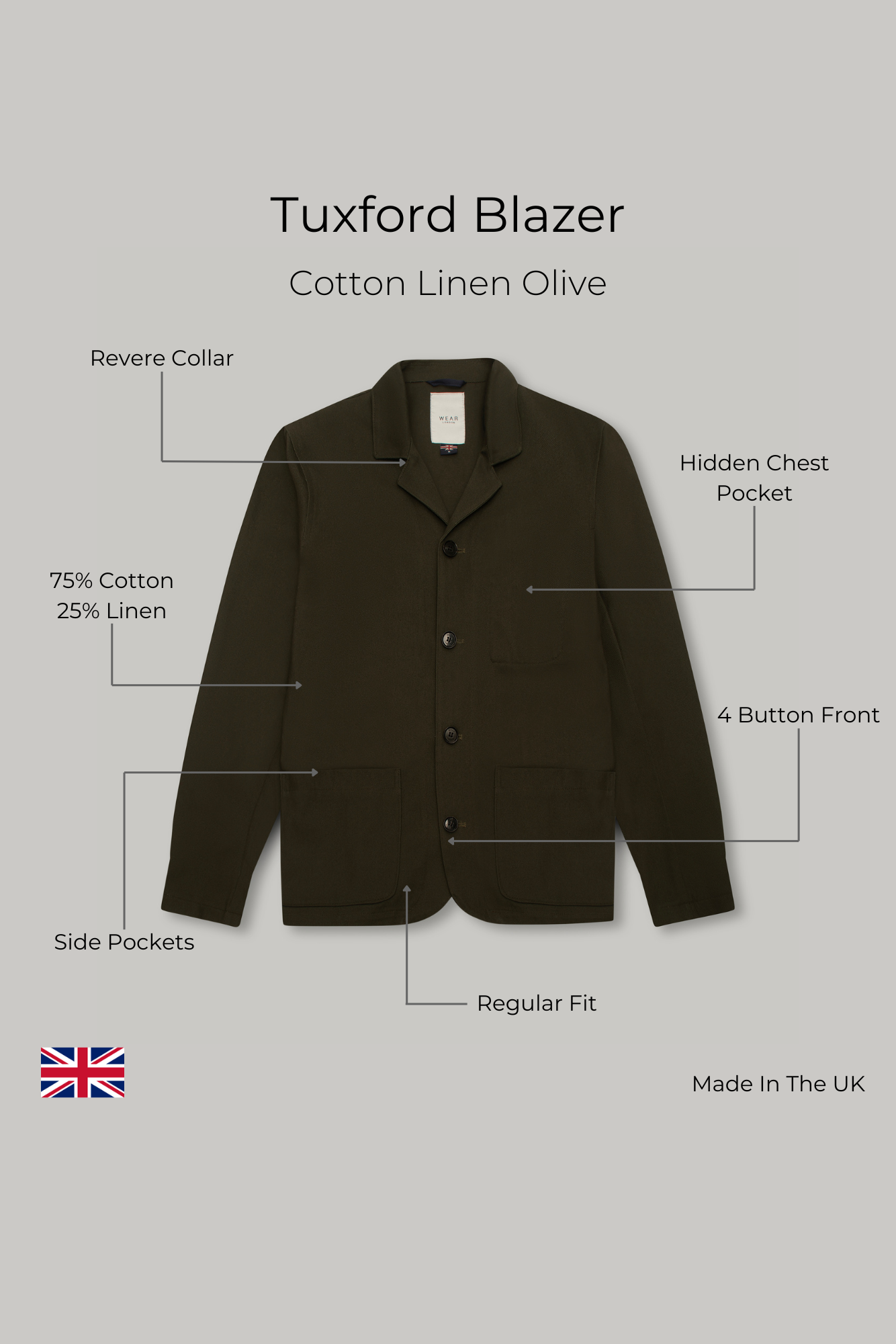 Tuxford Casual Blazer - Olive Cotton Linen - Wear London