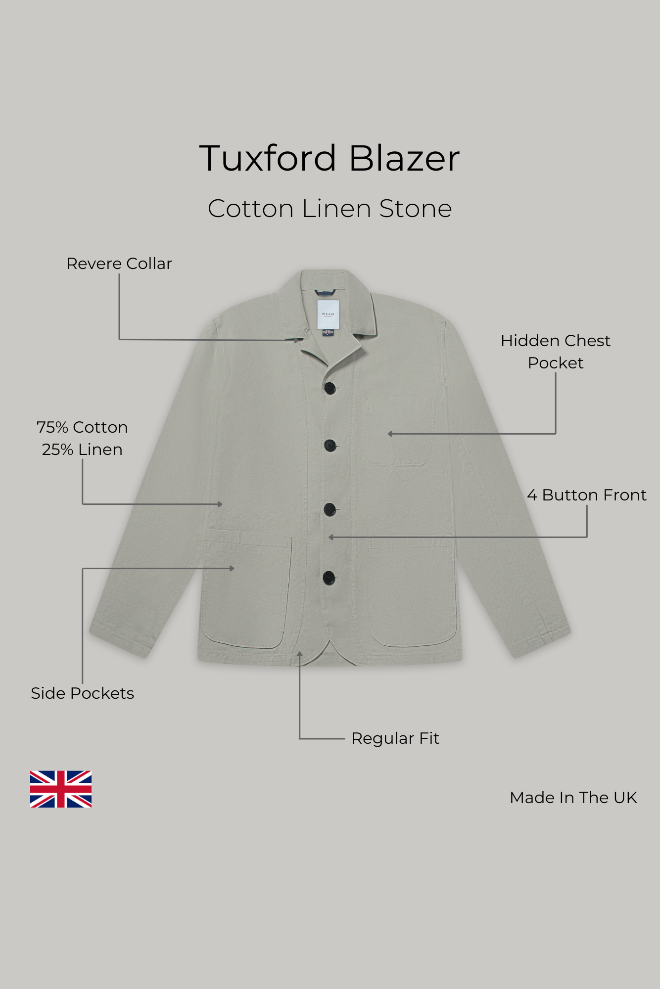 Tuxford Casual Blazer - Stone Cotton Linen - Wear London