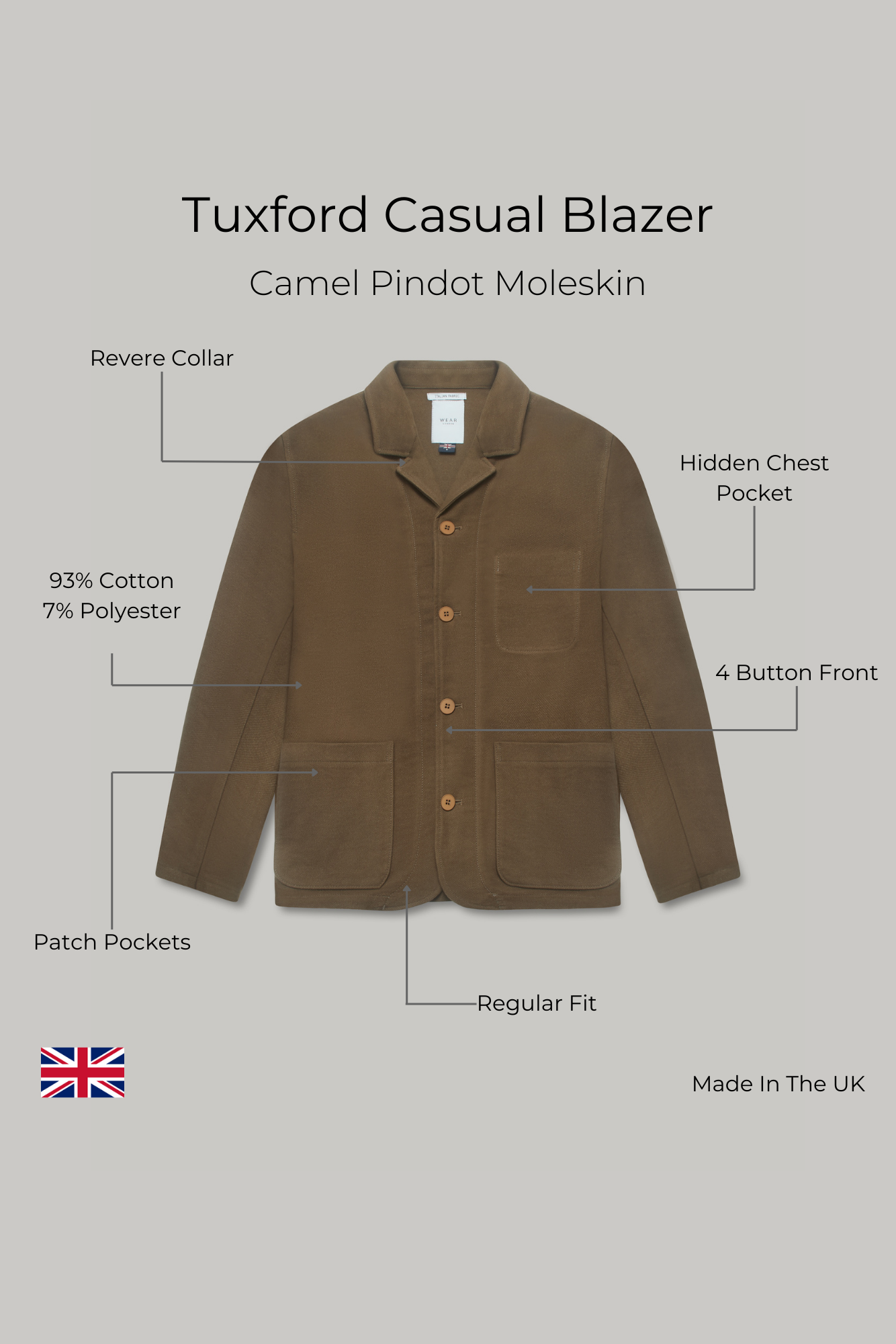 Tuxford Casual Blazer - Camel Pindot Moleskin - Wear London