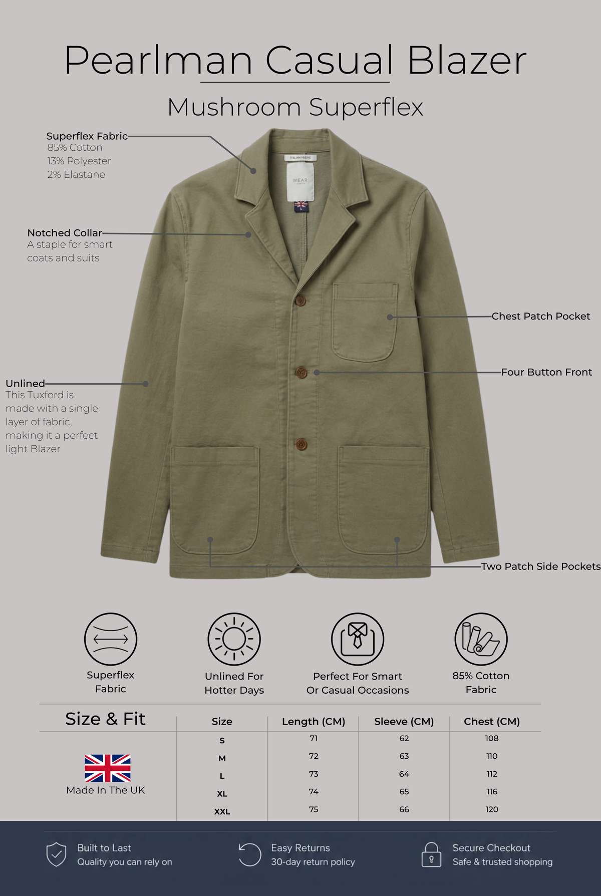 The Pearlman Casual Blazer - Mushroom Superflex - Wear London