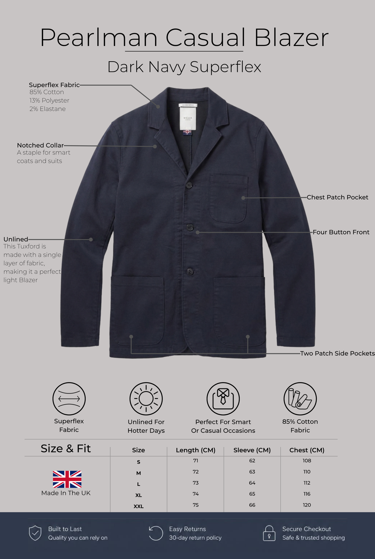 The Pearlman Casual Blazer - Dark Navy Superflex - Wear London