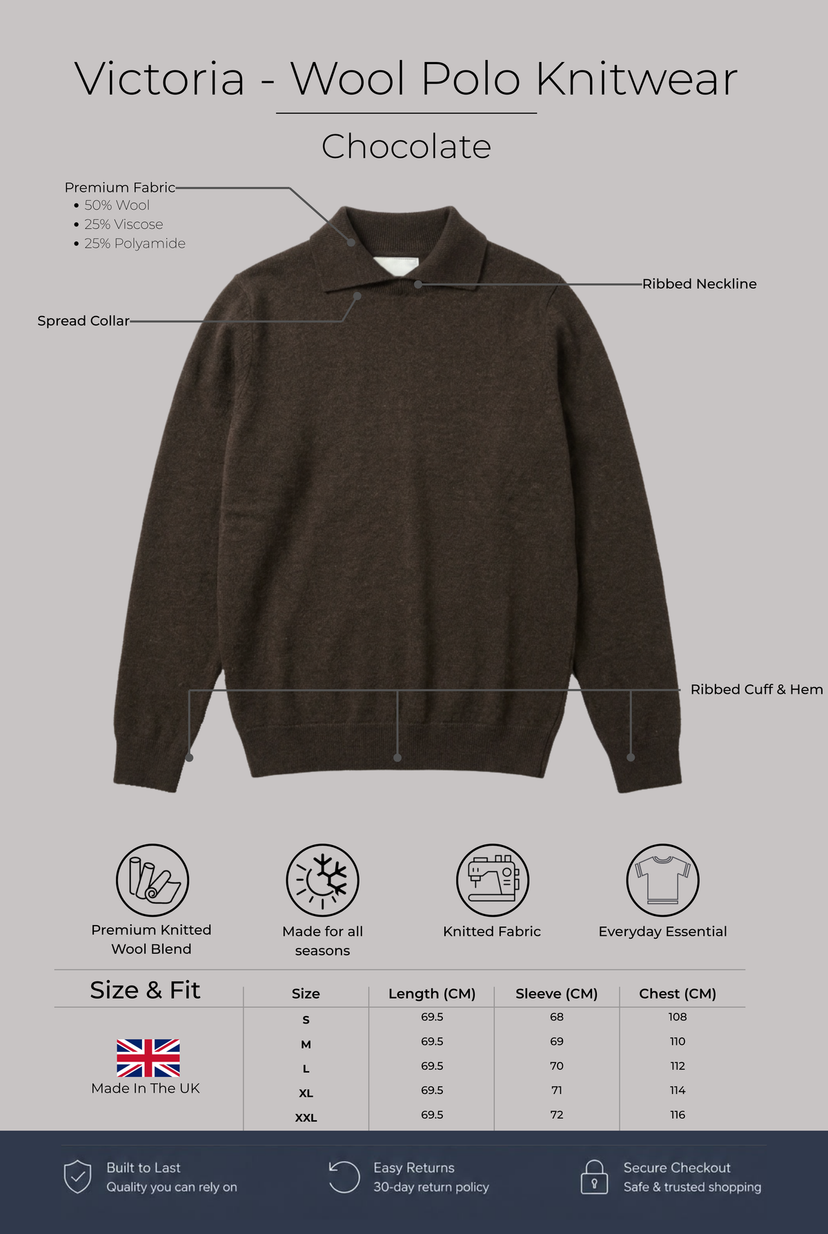 Victoria - Wool Polo Knitwear - Chocolate - Wear London