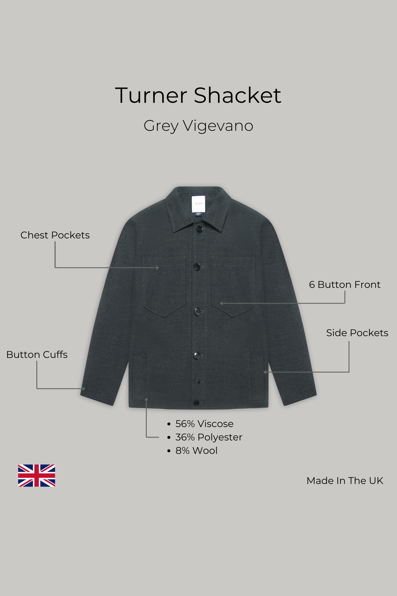 Turner Shacket - Grey Vigevano - Wear London