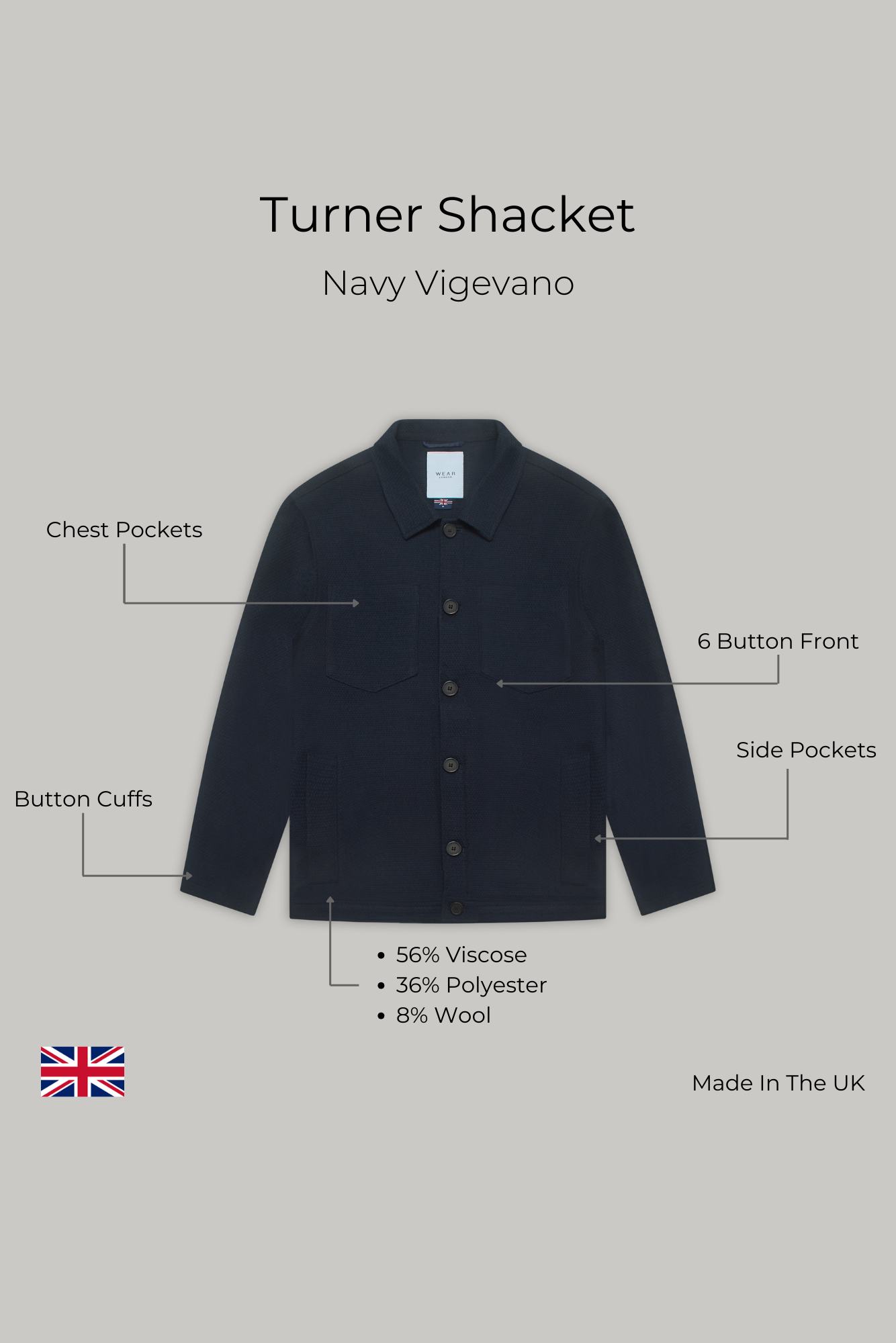 Turner Shacket - Navy Vigevano - Wear London