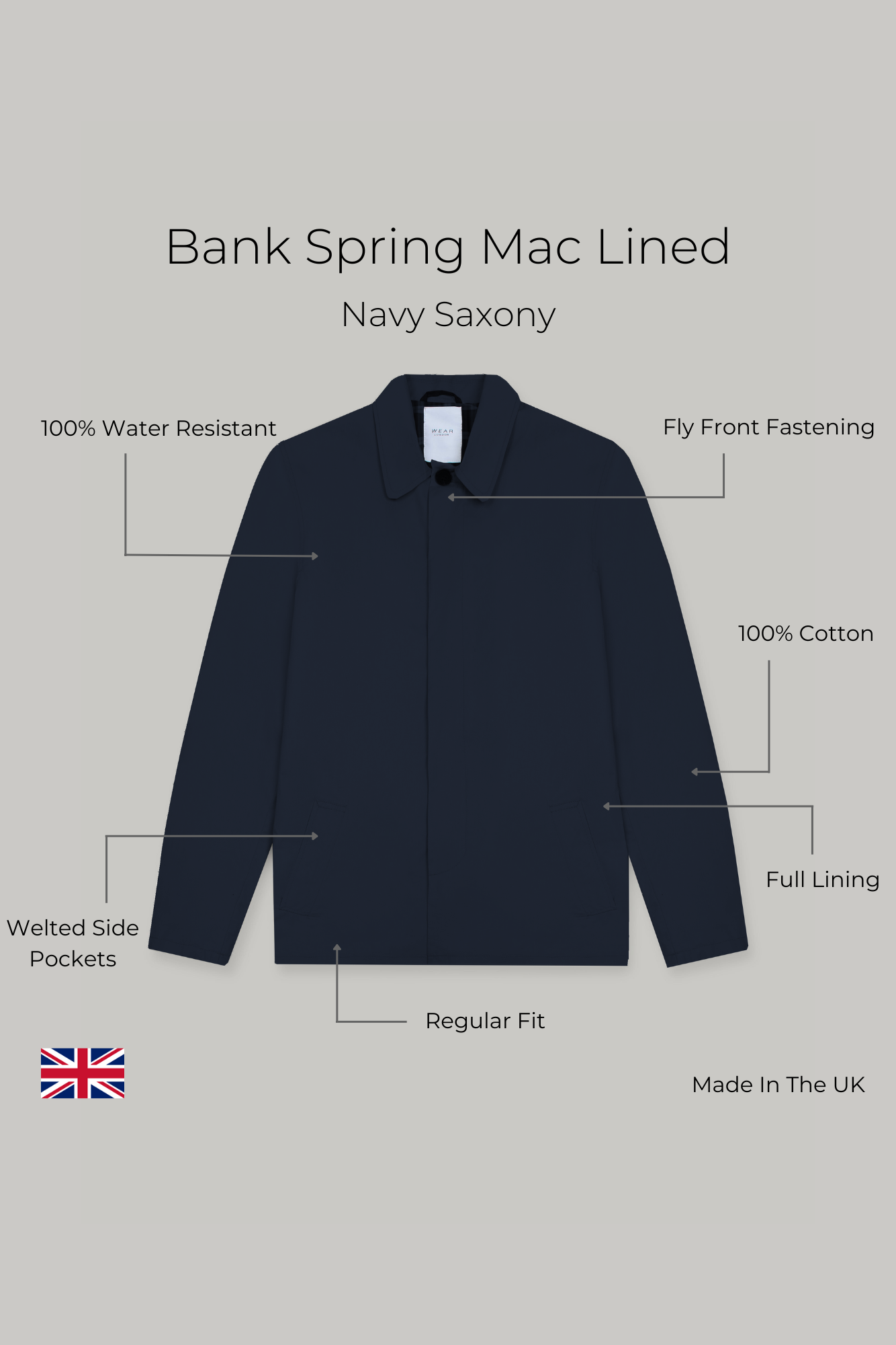 Bank Spring Mac UnLined - Navy Saxony - Wear London