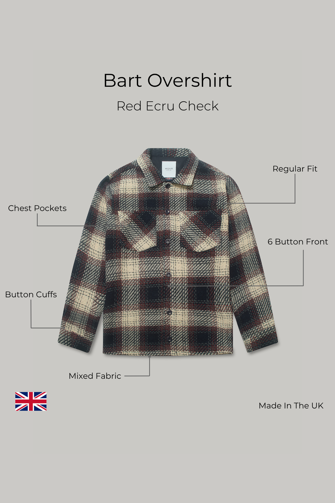 Bart Overshirt - Red Ecru Check - Wear London
