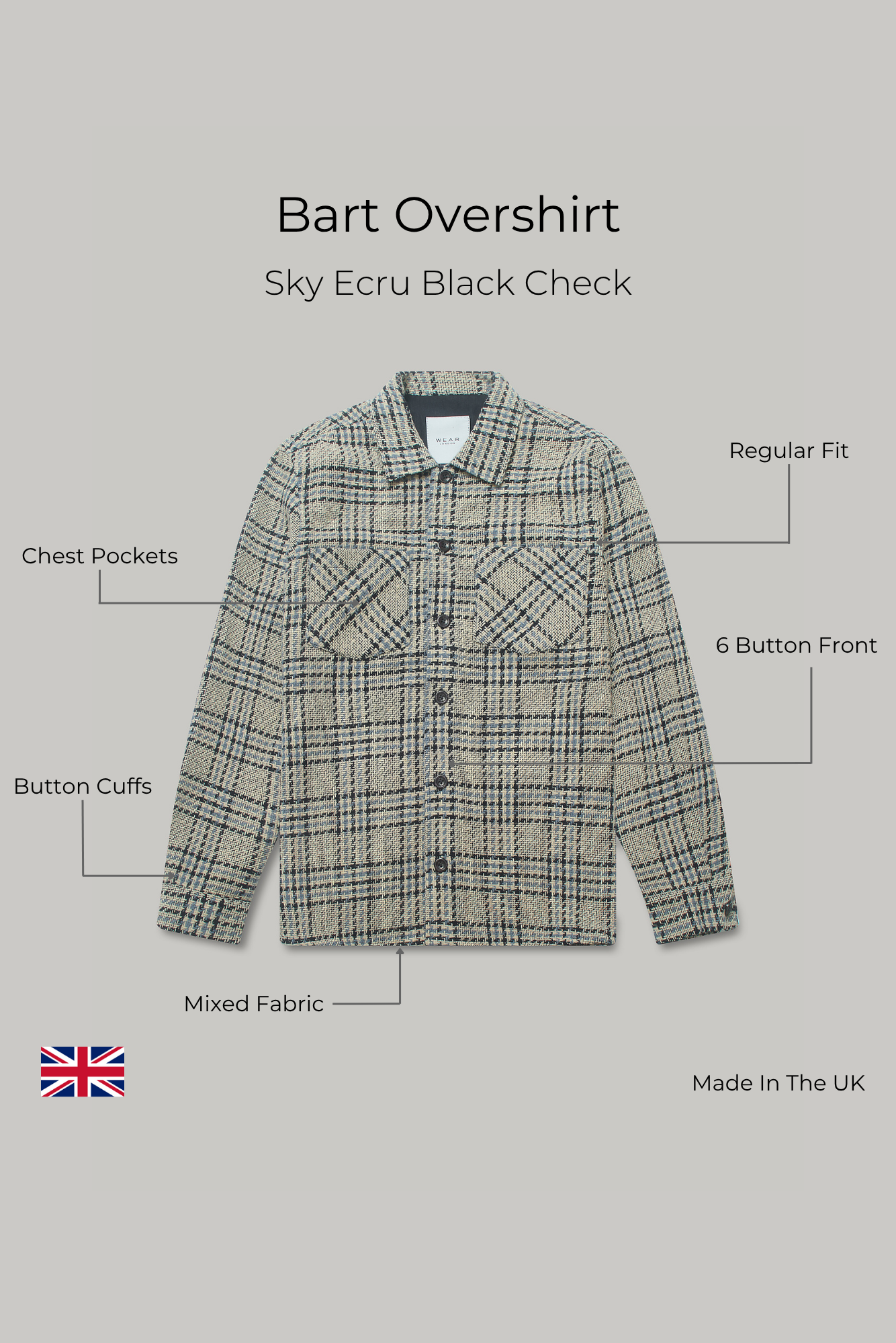 Bart Overshirt - Sky Ecru Black Check - Wear London