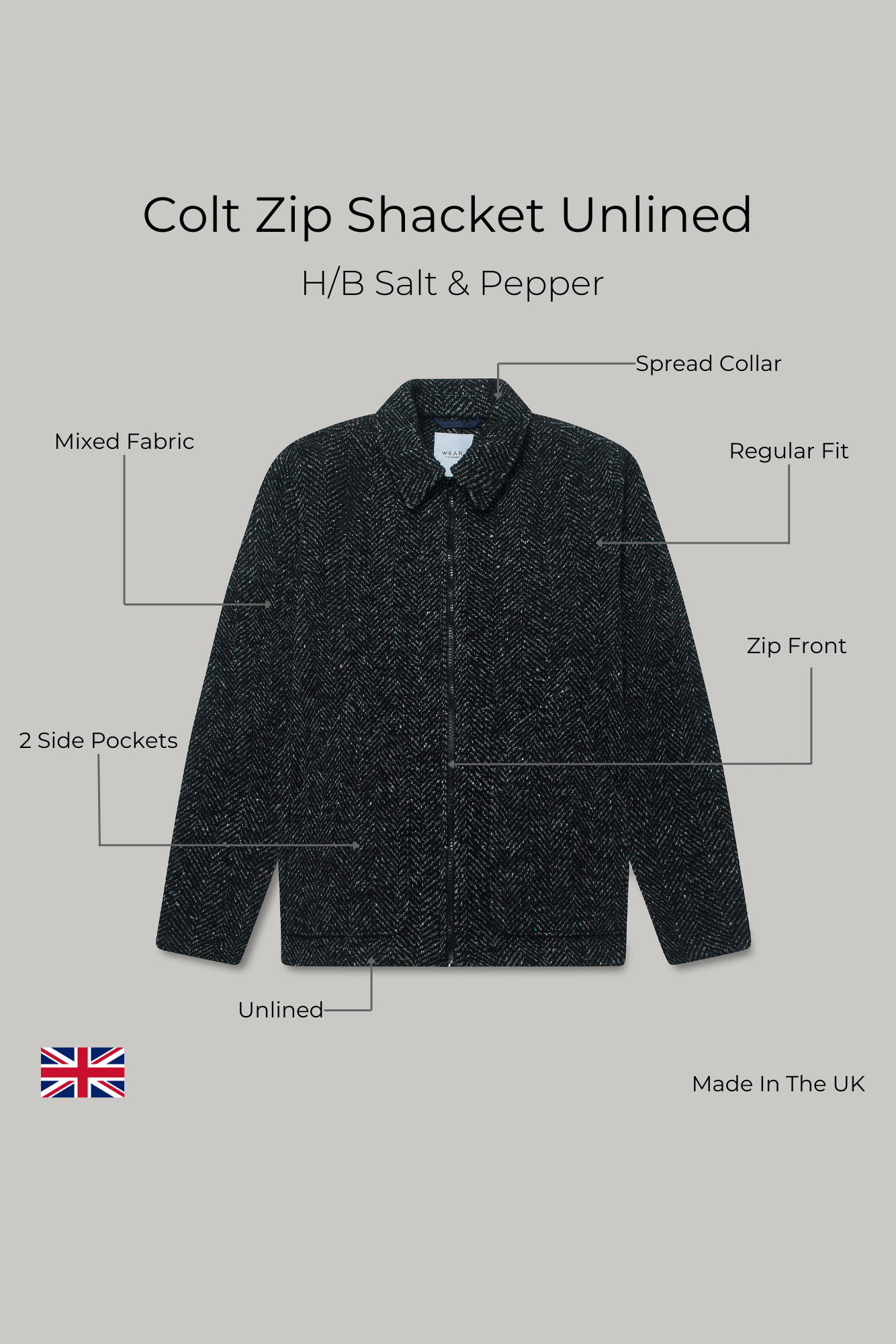 Colt Zip Shacket Unlined - H/B Salt & Pepper - Wear London