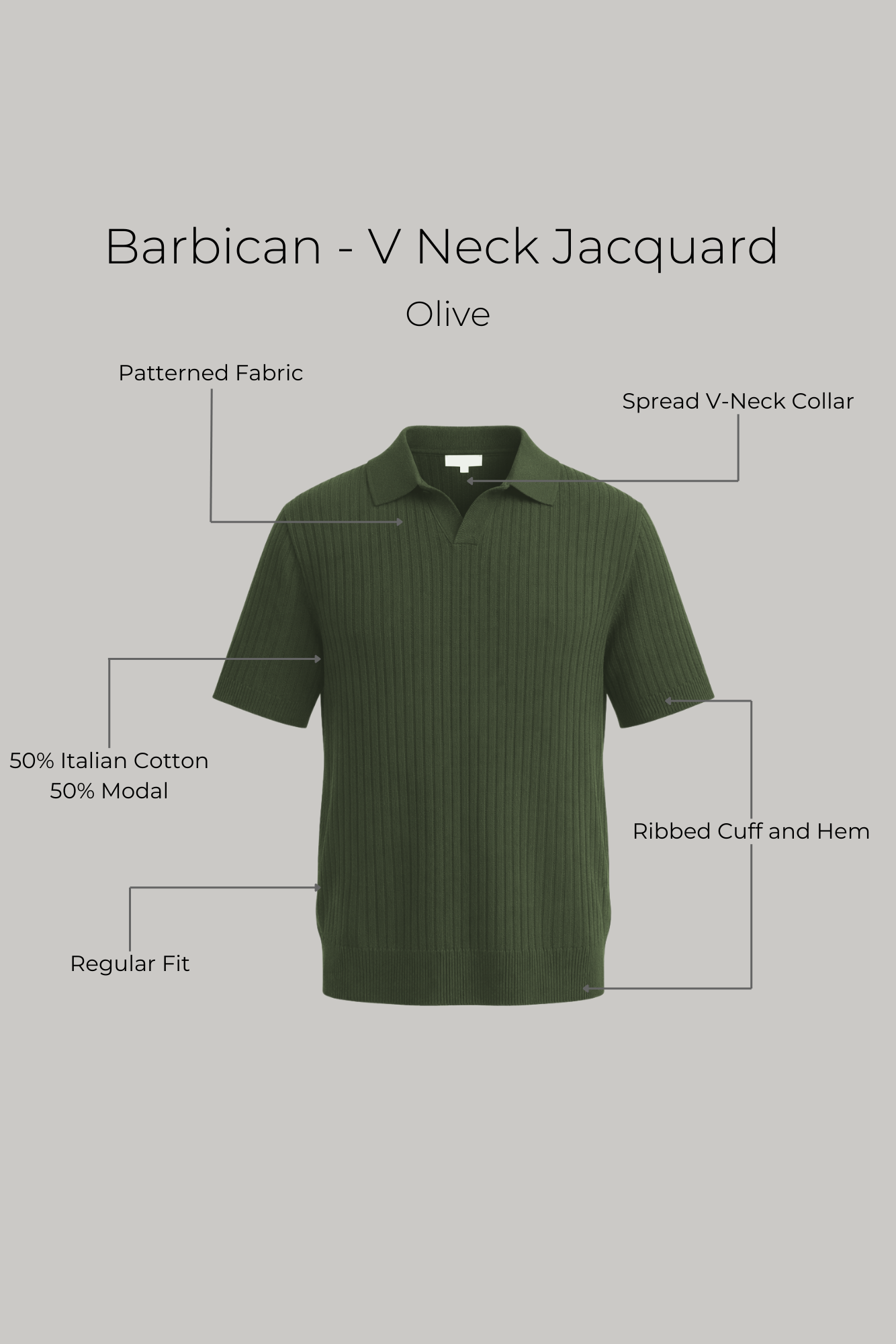 Barbican - V Neck Jacquard - Olive - Wear London