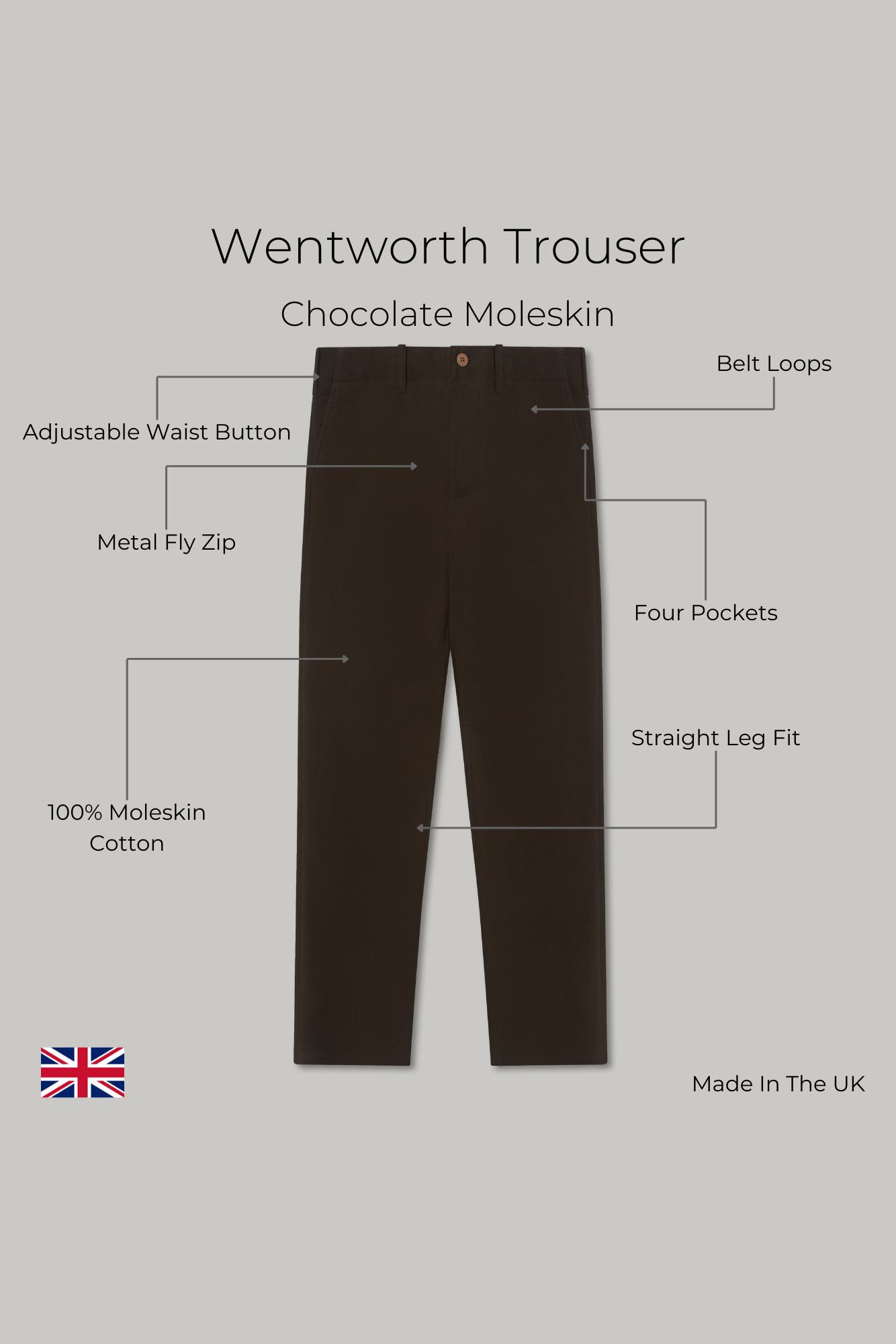 Wentworth Trouser - Chocolate Moleskin - Wear London